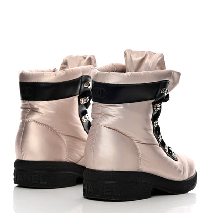 Chanel Nylon Calfskin Womens Coco Neige Short Boots 37.5 Pink Black 4 of 12