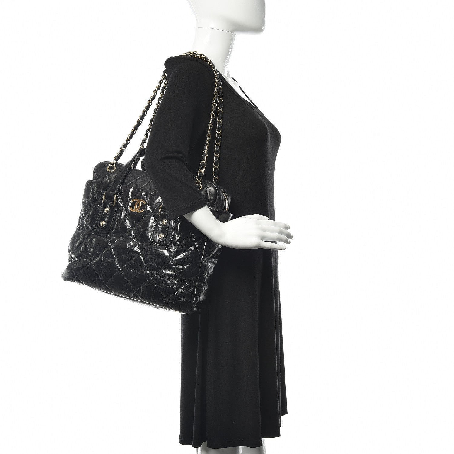 Chanel Glazed Calfskin Lambskin Quilted Portobello Tote Black 2 of 10
