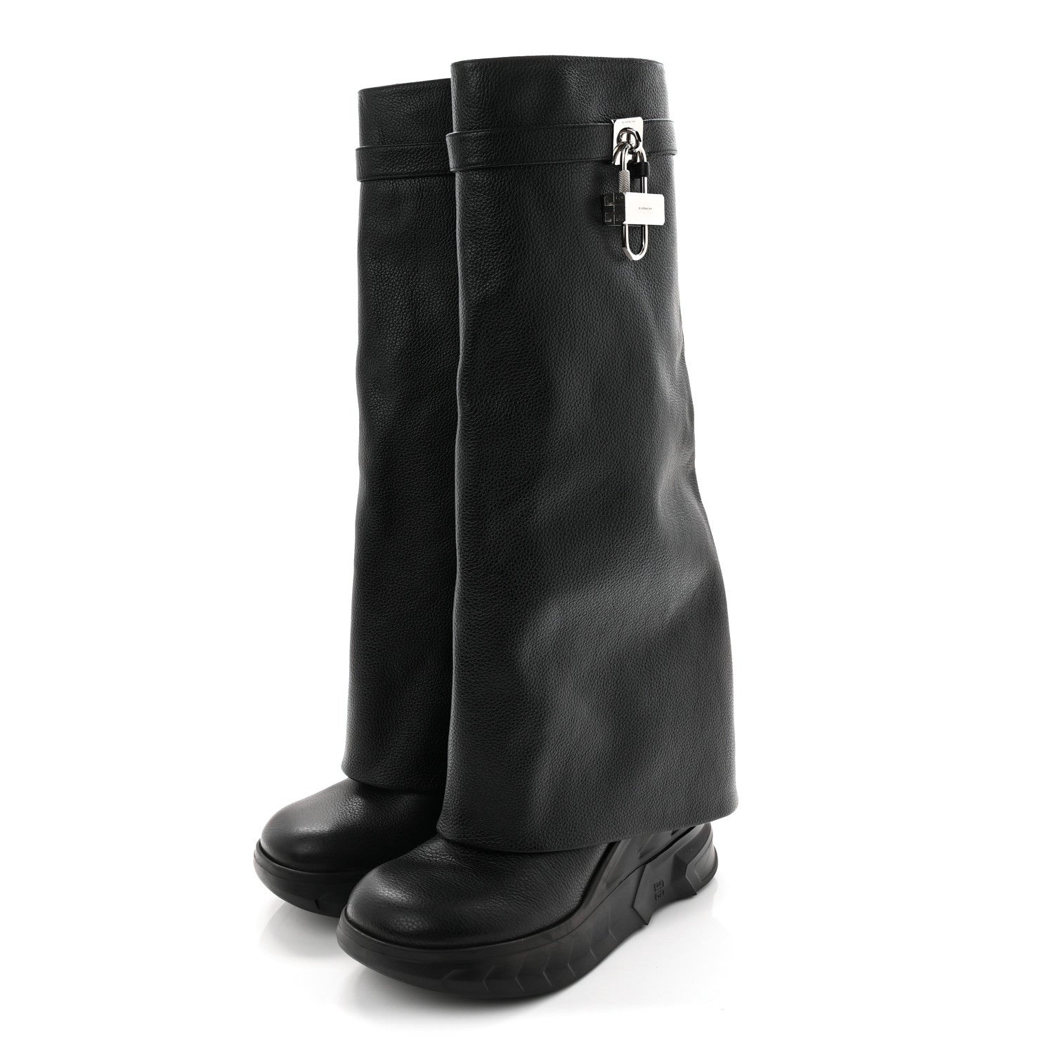 Givenchy Grained Calfskin Shark Lock Biker Knee Boots 40 Black 3 of 8