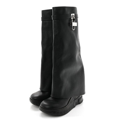 Givenchy Grained Calfskin Shark Lock Biker Knee Boots 40 Black 3 of 8