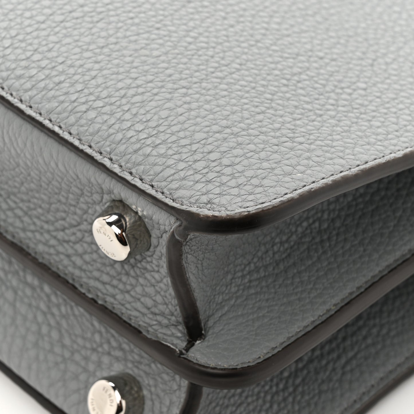 Cuoio Romano Vitello Cover Glazed Fabric Bi-Color FF 1974 Mini Peekaboo I SEE U Satchel Grigio Chiaro Ghiaia