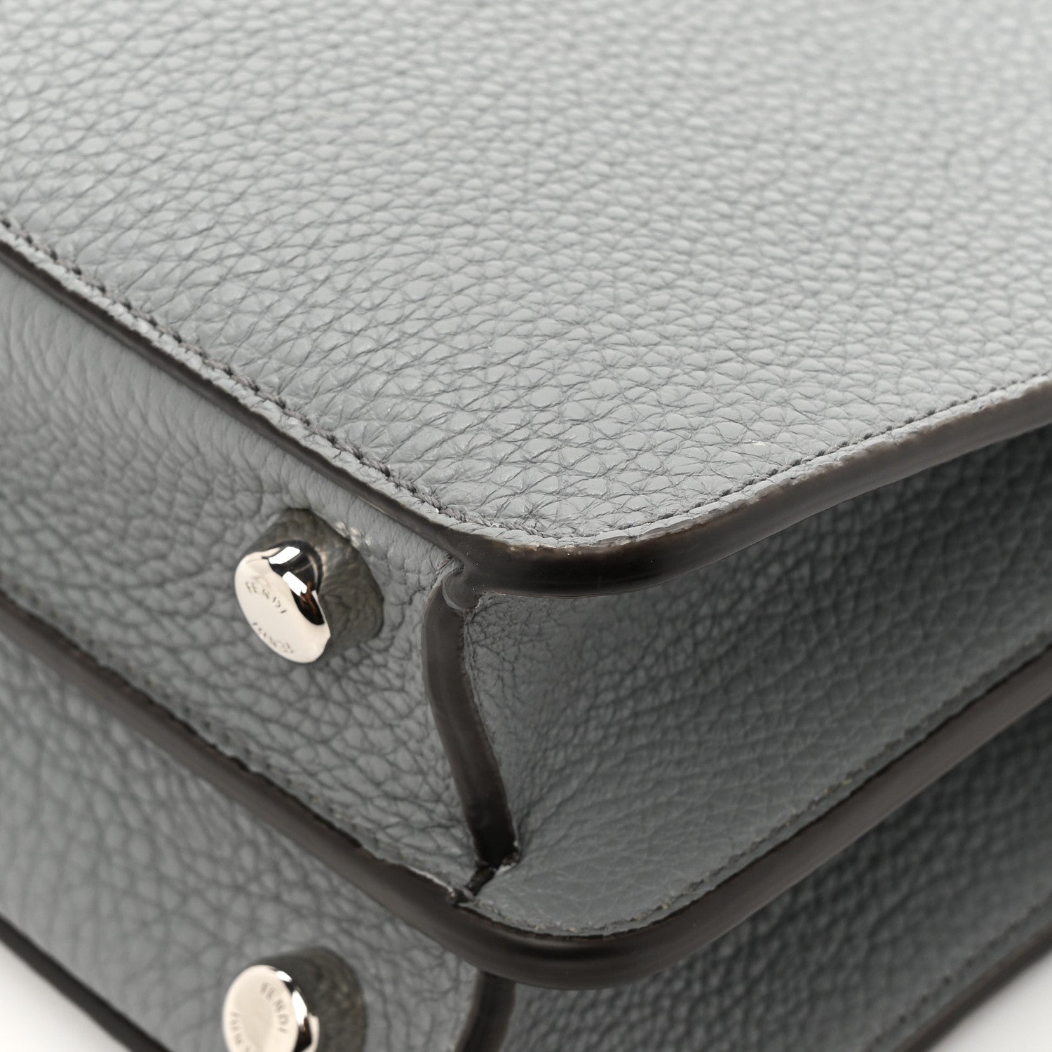Fendi Cuoio Romano Vitello Cover Glazed Fabric Bi-Color FF 1974 Mini Peekaboo I SEE U Satchel Grigio Chiaro Ghiaia 13 of 14