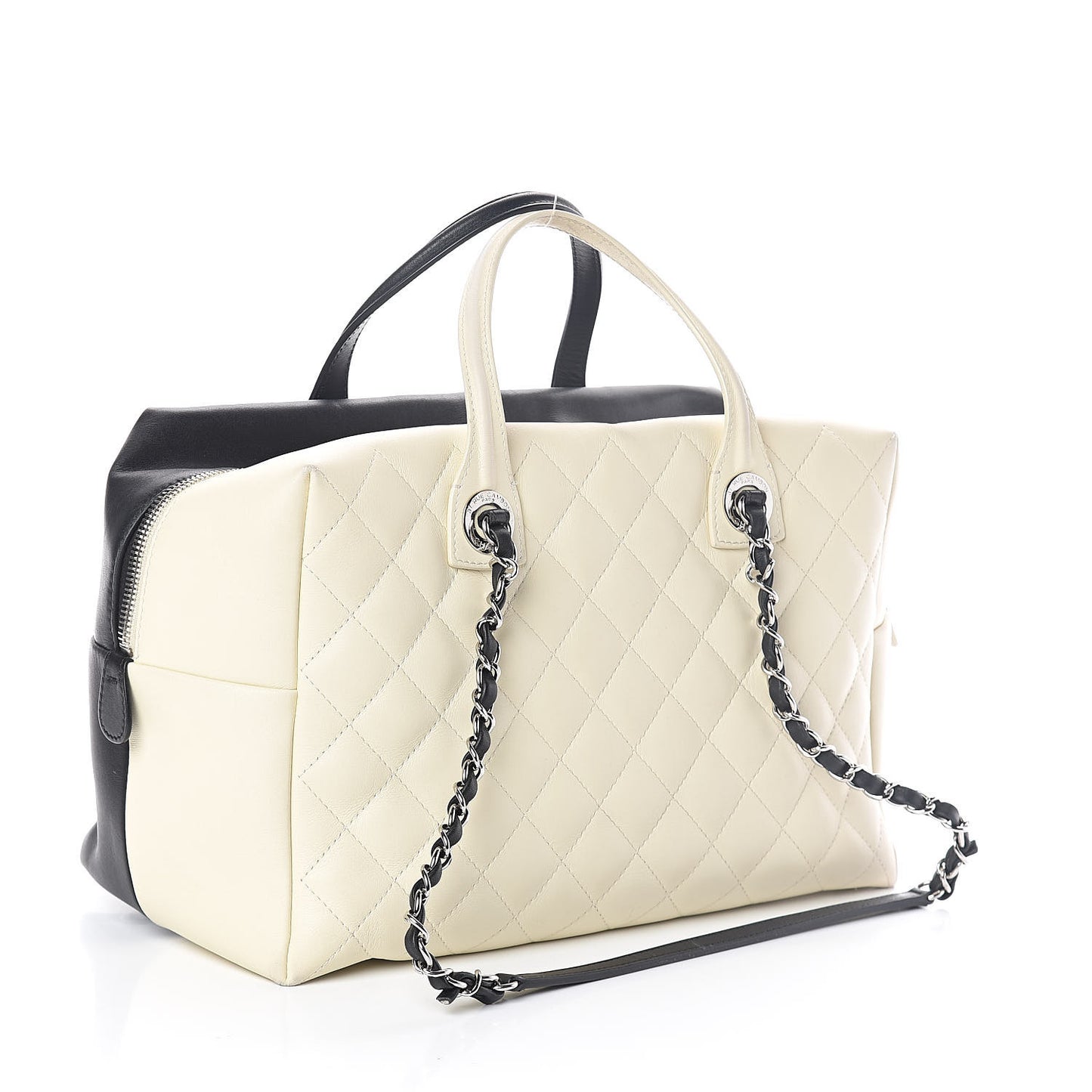 Calfskin Quilted Feather Weight Bowling Bag Black Beige