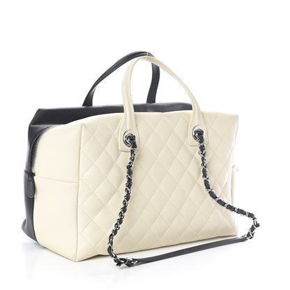 Chanel Calfskin Quilted Feather Weight Bowling Bag Black Beige 3 of 12