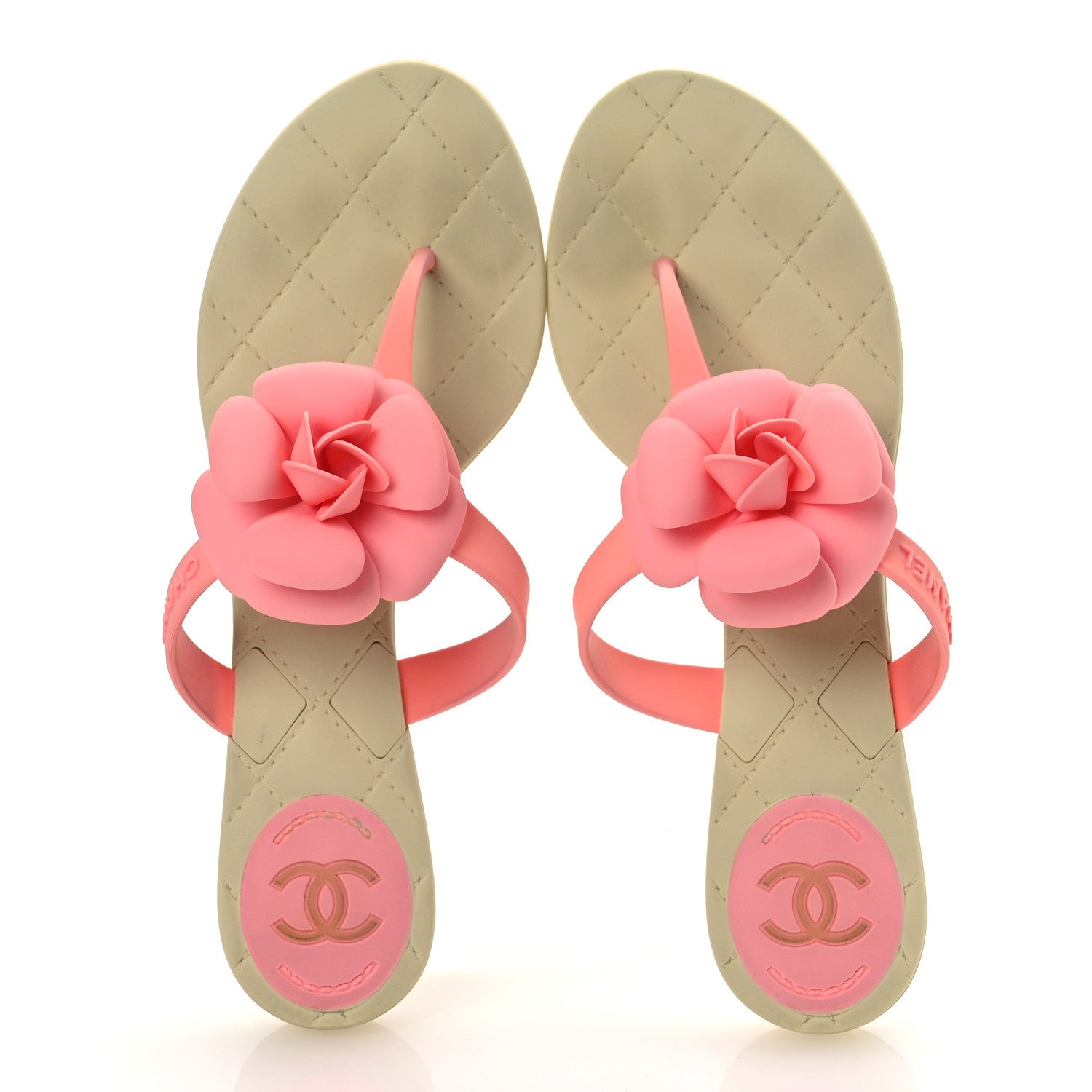 Chanel Jelly Quilted Camellia Thong Sandal 39 Pink Beige 2 of 11