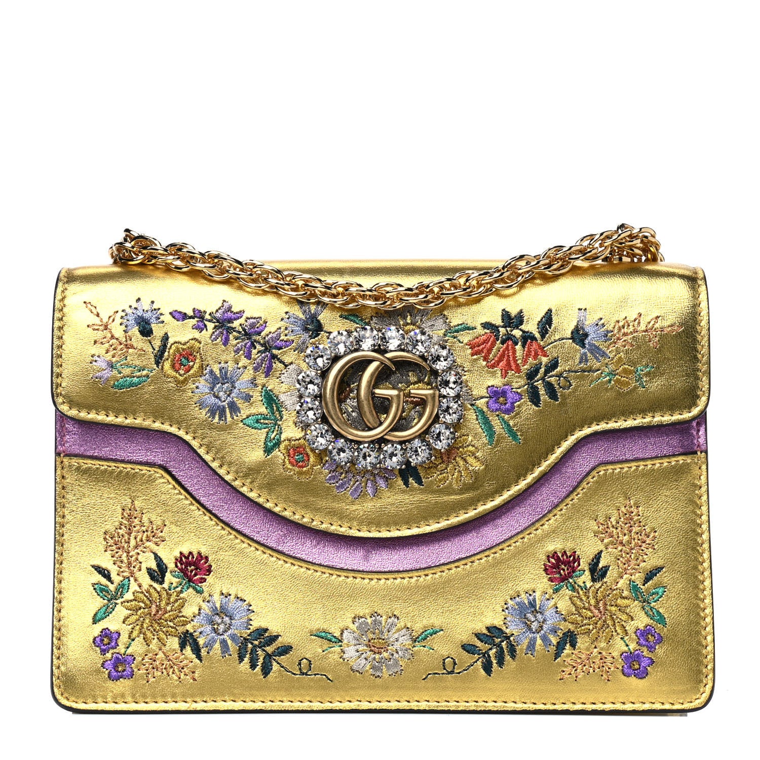Gucci Metallic Calfskin Embroidered Small Shoulder Bag Gold 1 of 5