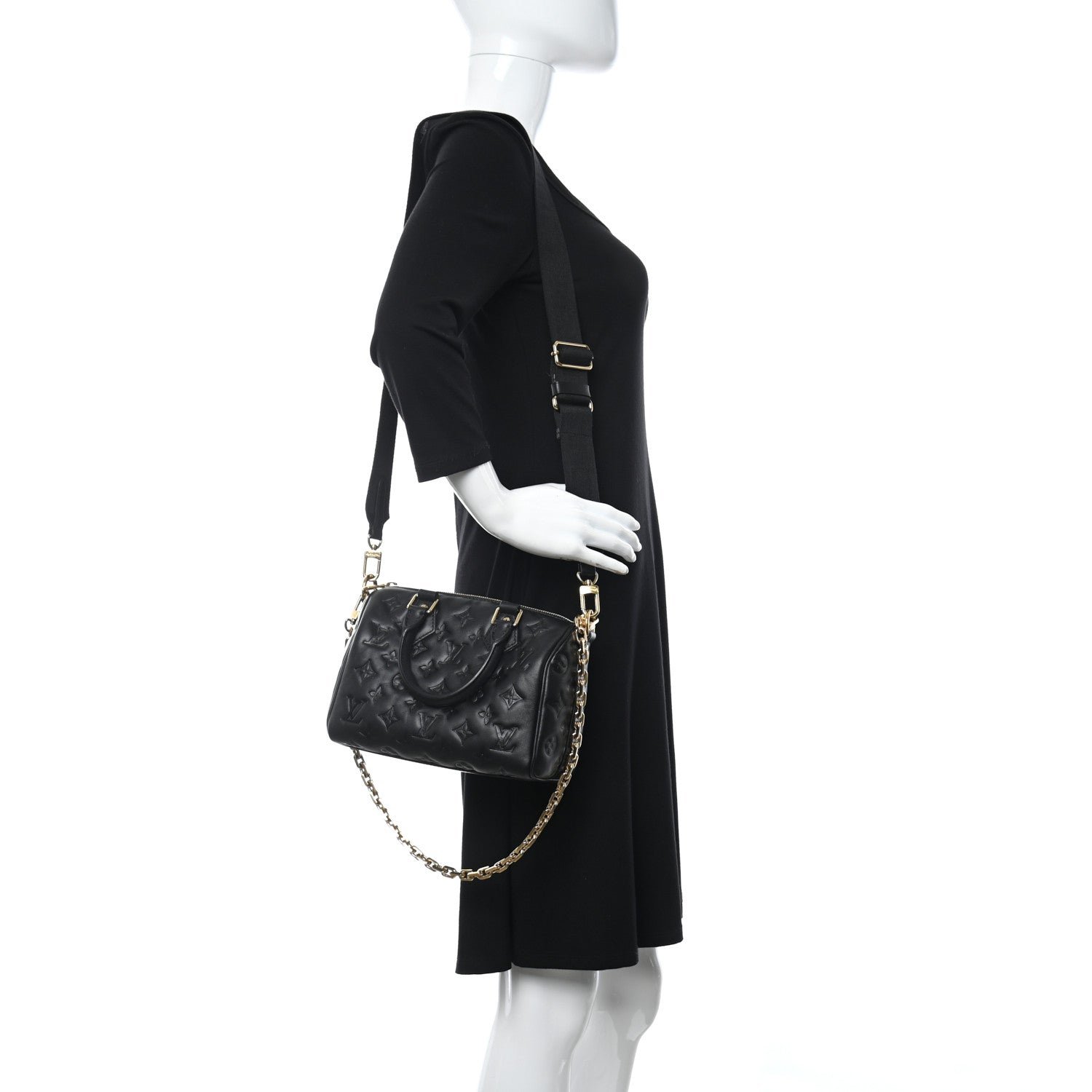 Louis Vuitton Lambskin Embossed Monogram Speedy 22 Bandouliere Black 2 of 10