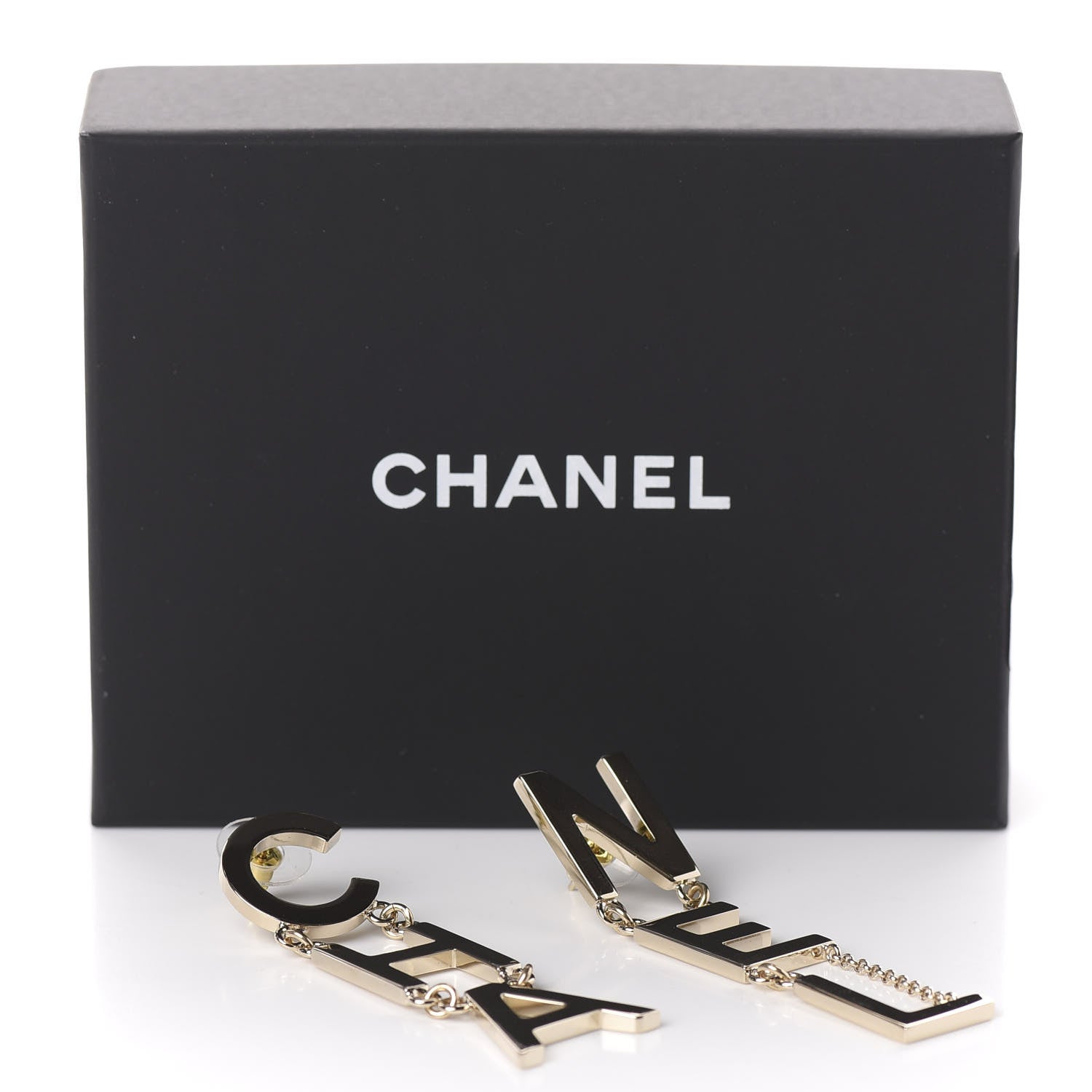 Chanel Metal Cha-Nel Logo Drop Earrings Gold 5 of 5
