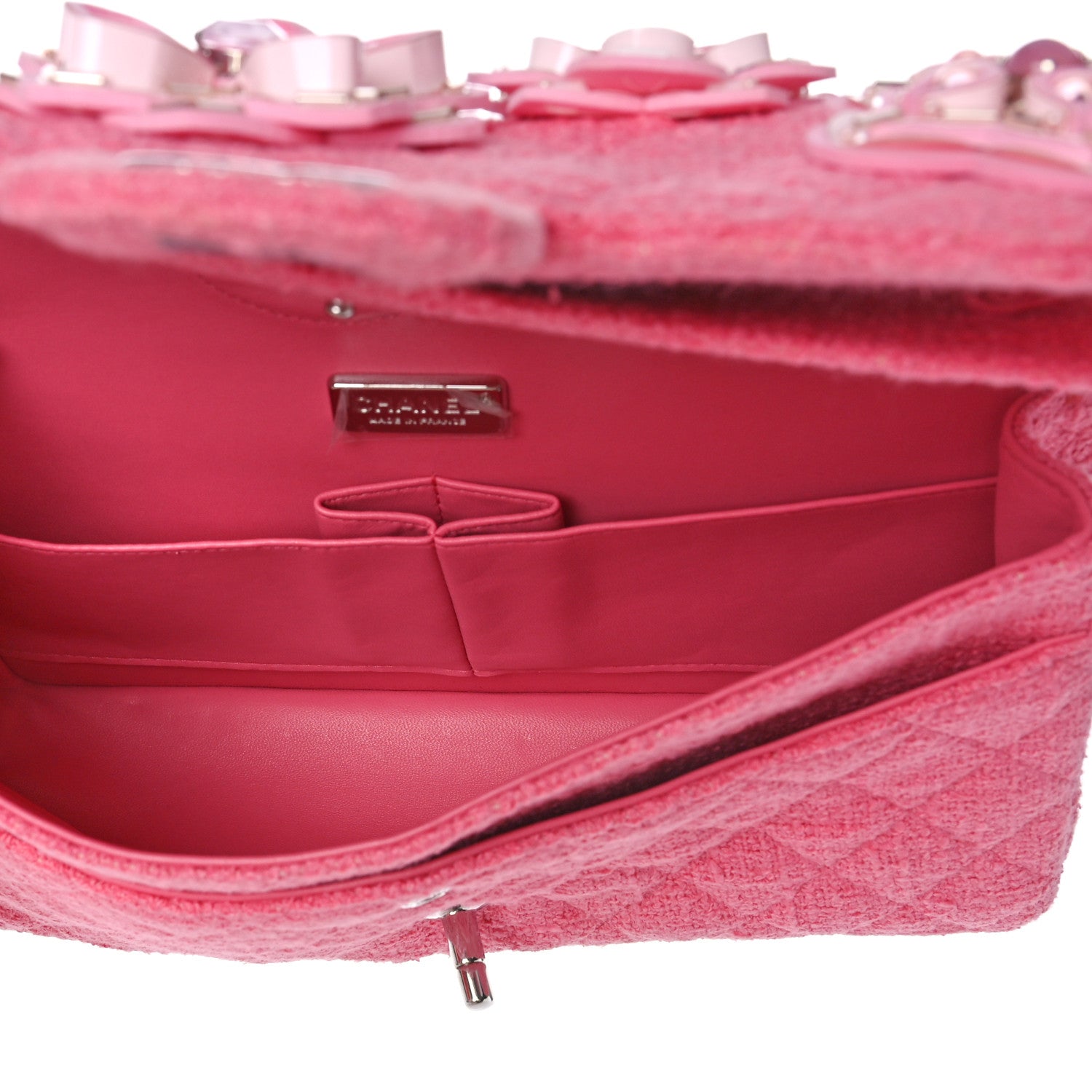Chanel Tweed Crystal Bead Flower Embellished Quilted Medium Double Flap Pink 5 of 13