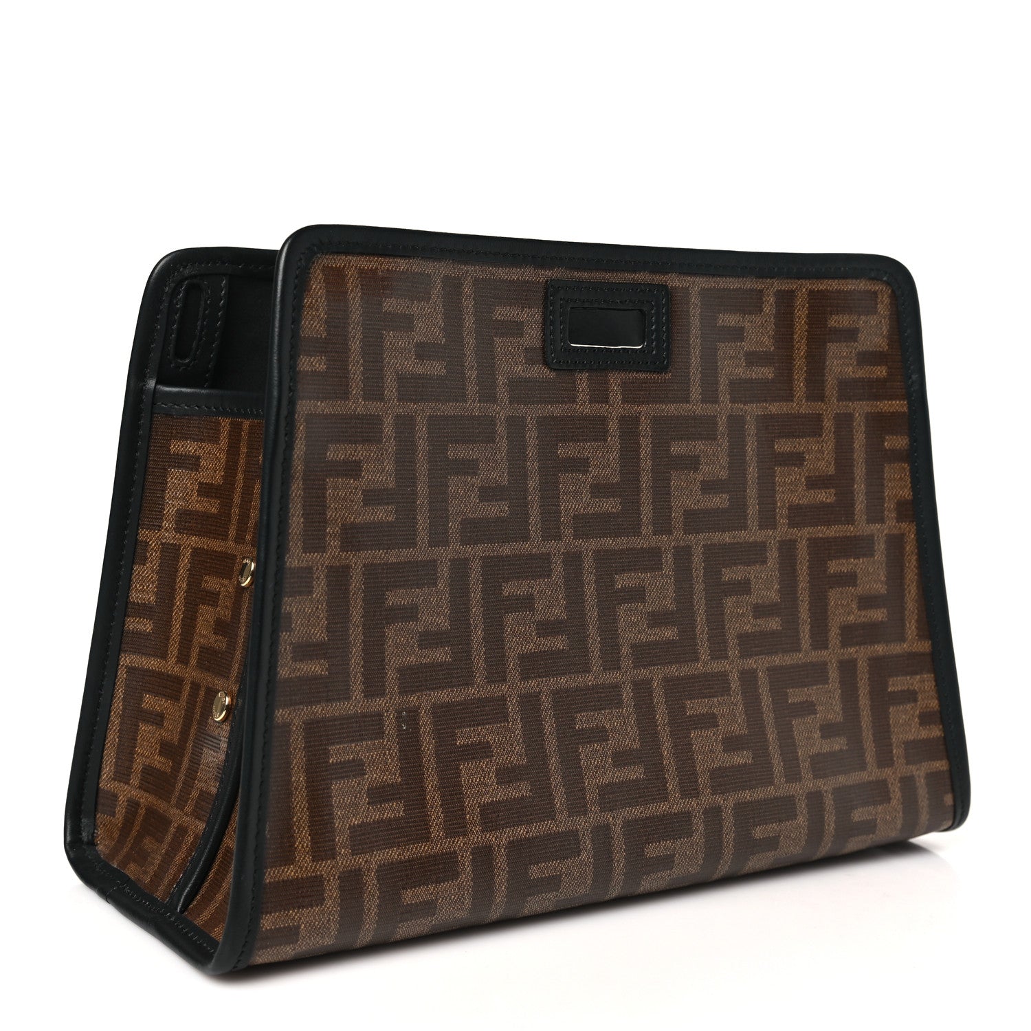 Fendi Glazed Fabric Vitello Century FF 1974 Stamp Patch Mini Peekaboo Defender Cover Mogano Panna Black 3 of 10