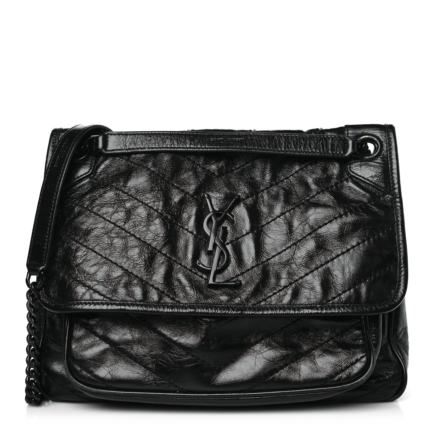 Saint Laurent Crinkled Calfskin Matelasse Monogram Medium Niki Chain Satchel Black 1 of 10