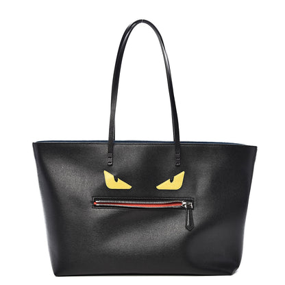 Fendi Vitello Elite Cuoio Monster Buggies Medium Roll Tote Black Multicolor Blue Cobalto 1 of 12