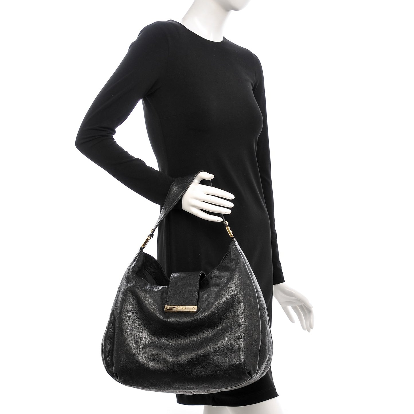 Guccissima Large New Ladies Web Hobo Black