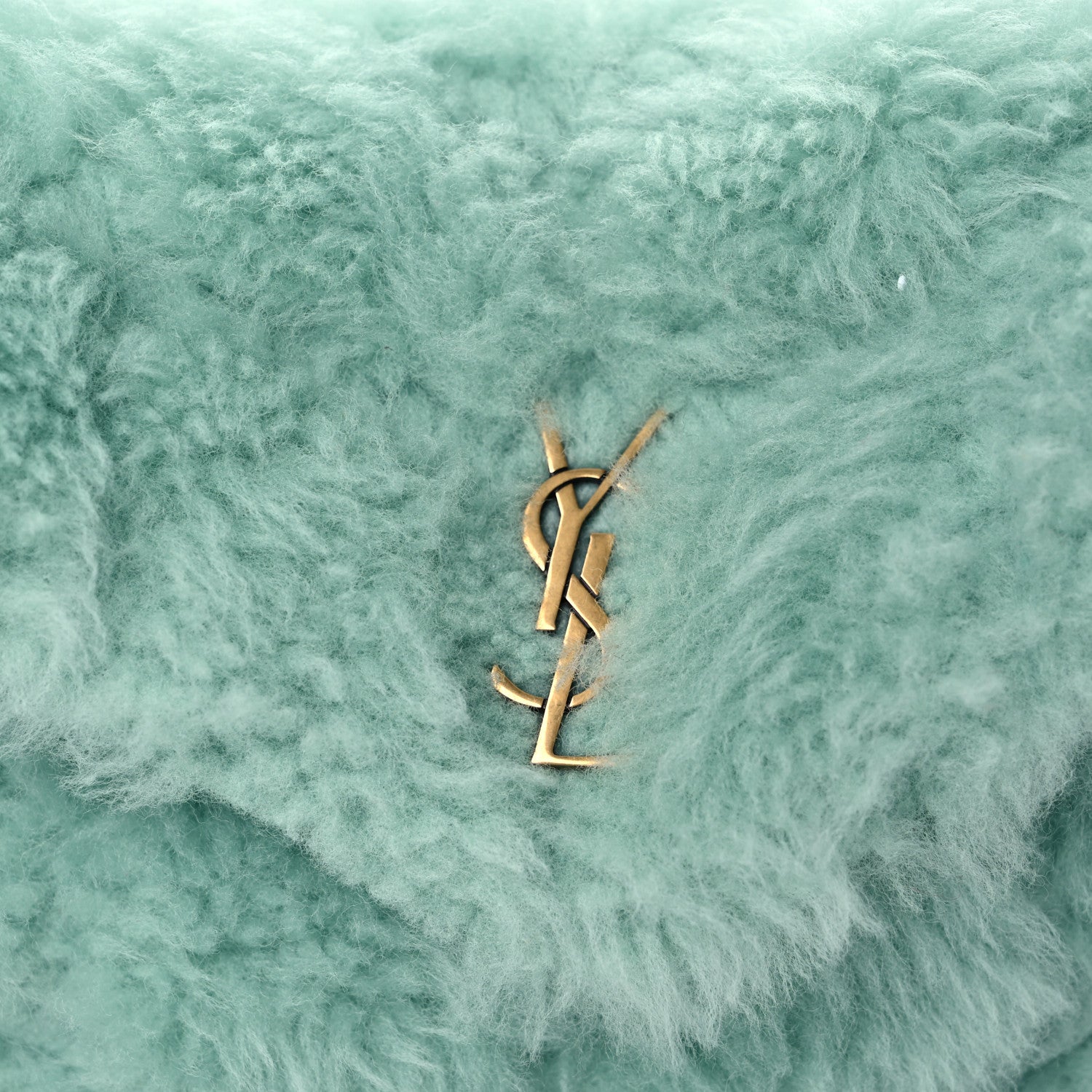 Saint Laurent Shearling Quilted Monogram Loulou Puffer Pouch Clutch Iced Mint 4 of 11