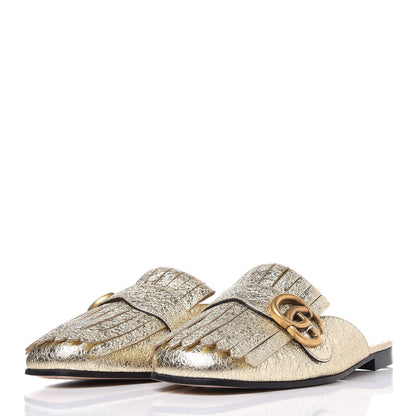 Gucci Galassia Womens GG Marmont Fringe Slippers 37 Platino 3 of 8