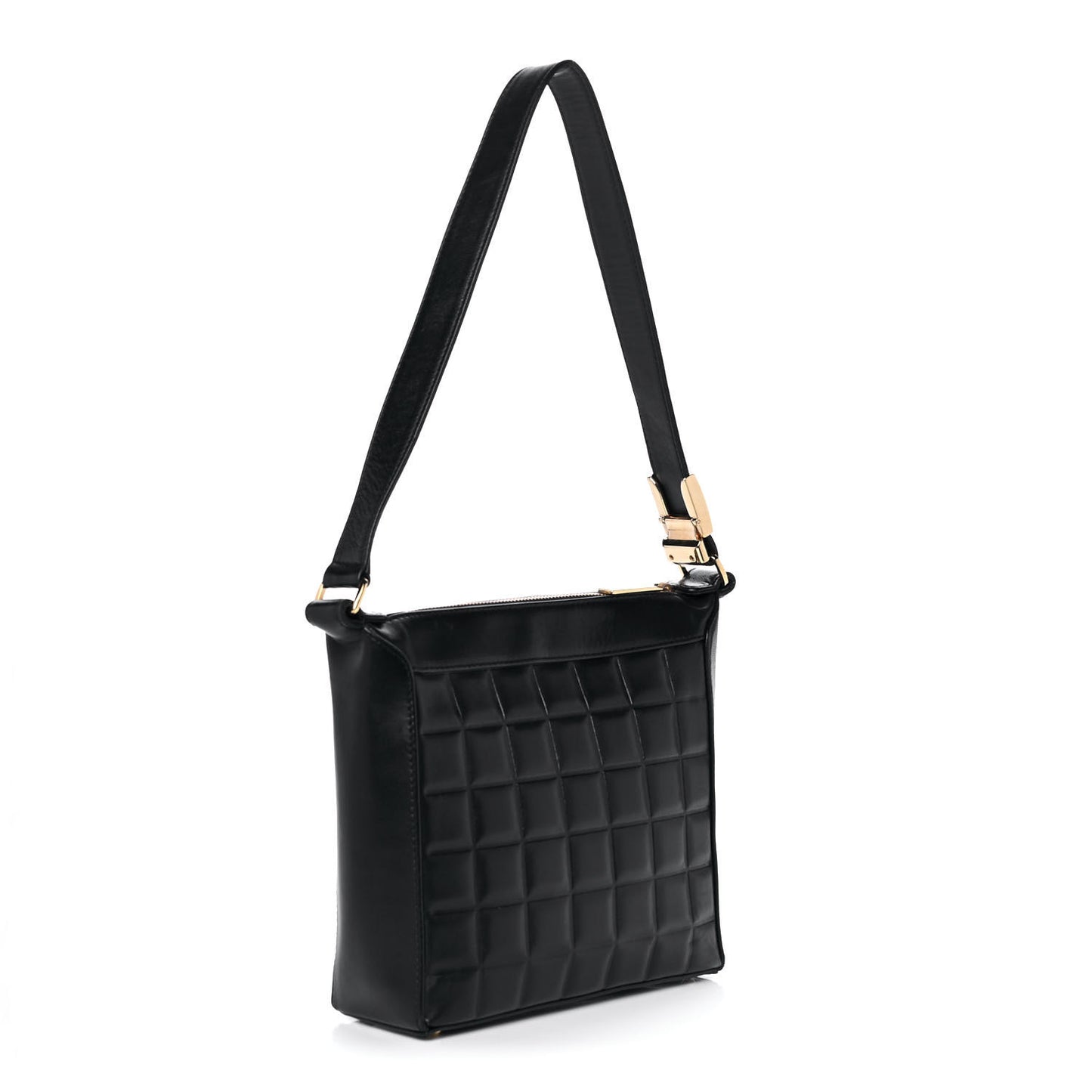 Lambskin Chocolate Bar Quilted Small Shoulder Bag Black