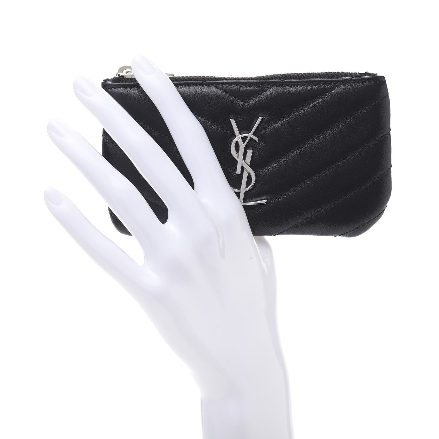 Saint Laurent Calfskin Matelasse Monogram Key Pouch Black 2 of 11