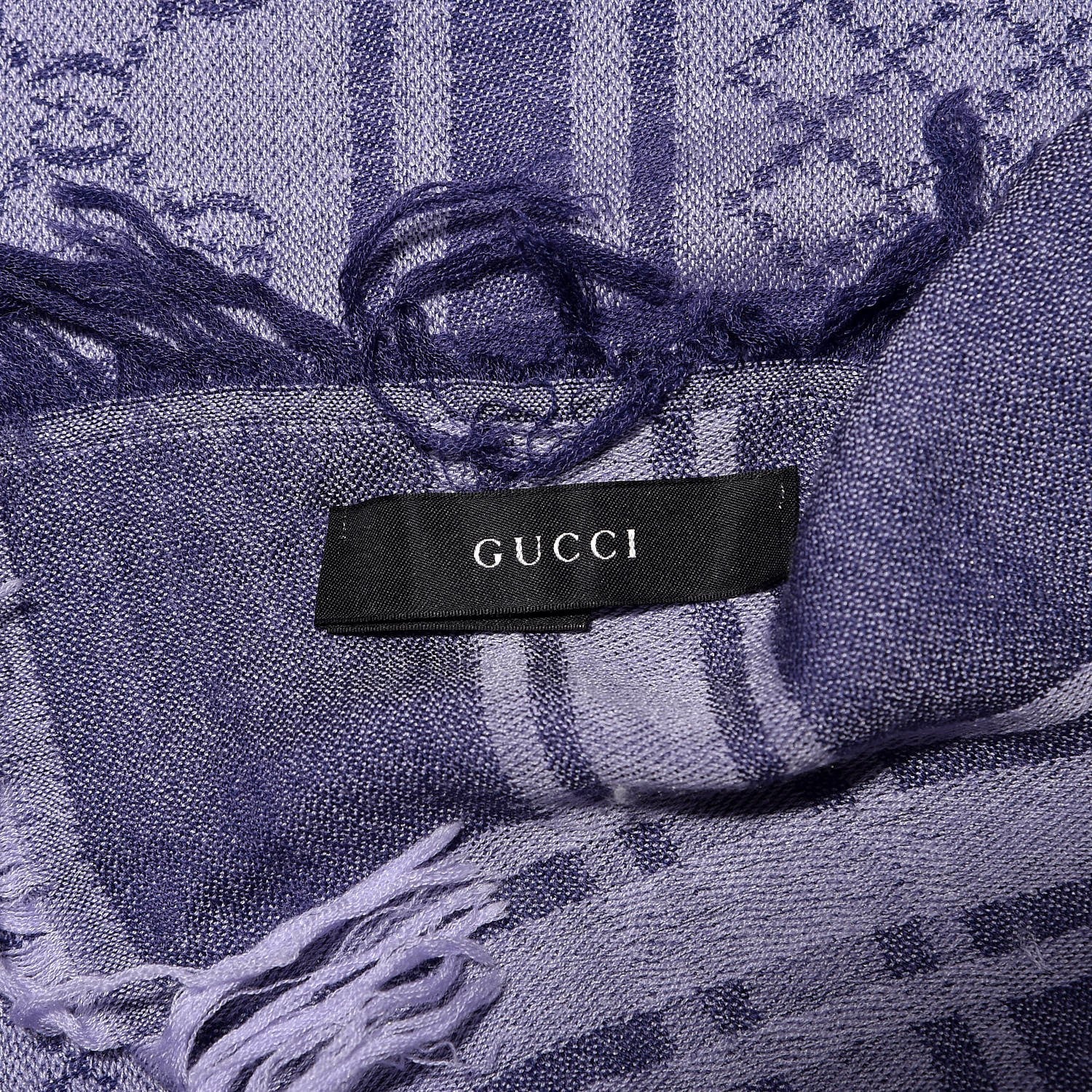 Gucci Wool Silk Monogram Diamante Fringe Square Scarf Violet 3 of 3