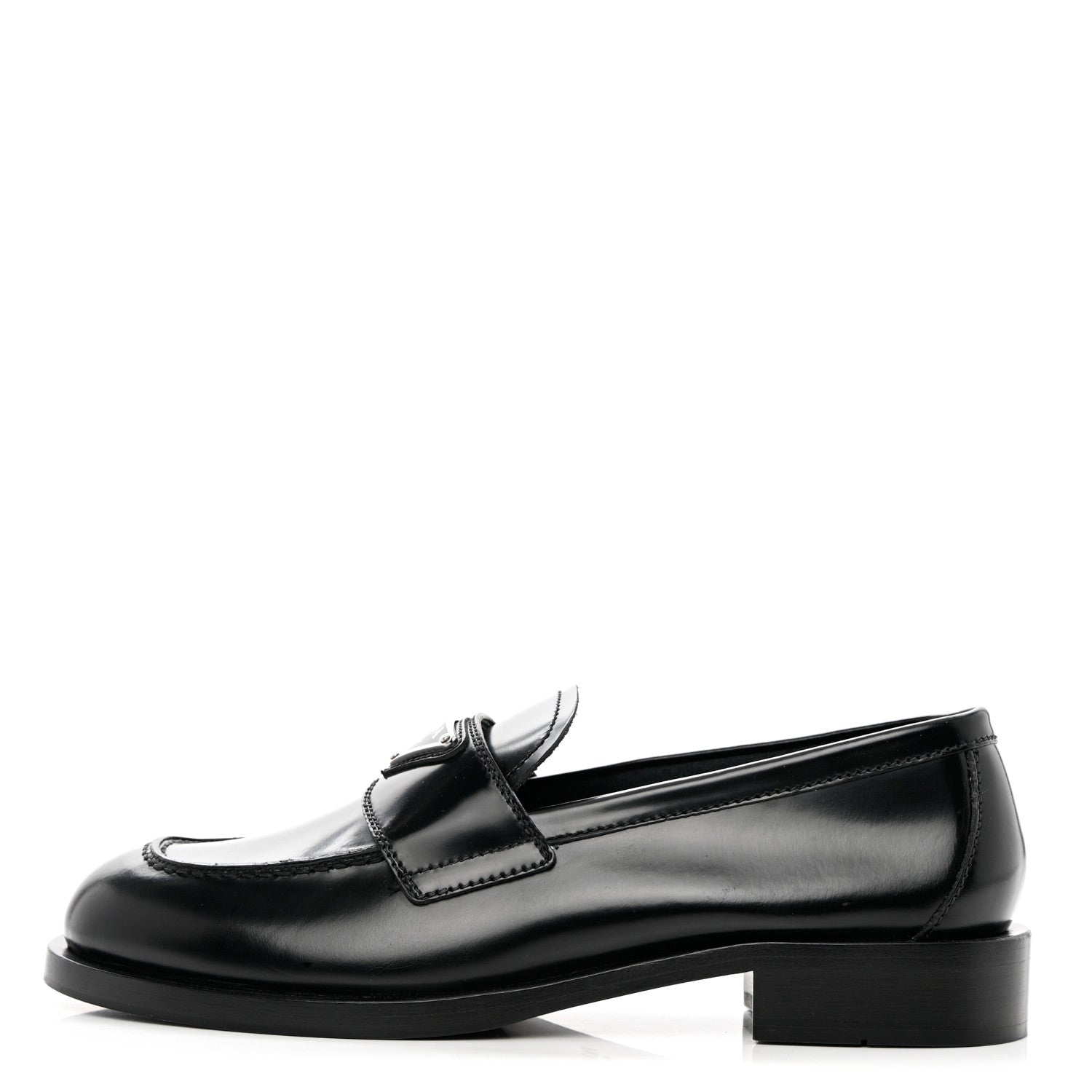 Prada Spazzolato Metal Triangle Logo 20mm Loafers 37.5 Black 1 of 8