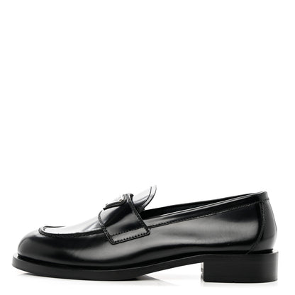 Prada Spazzolato Metal Triangle Logo 20mm Loafers 37.5 Black 1 of 8