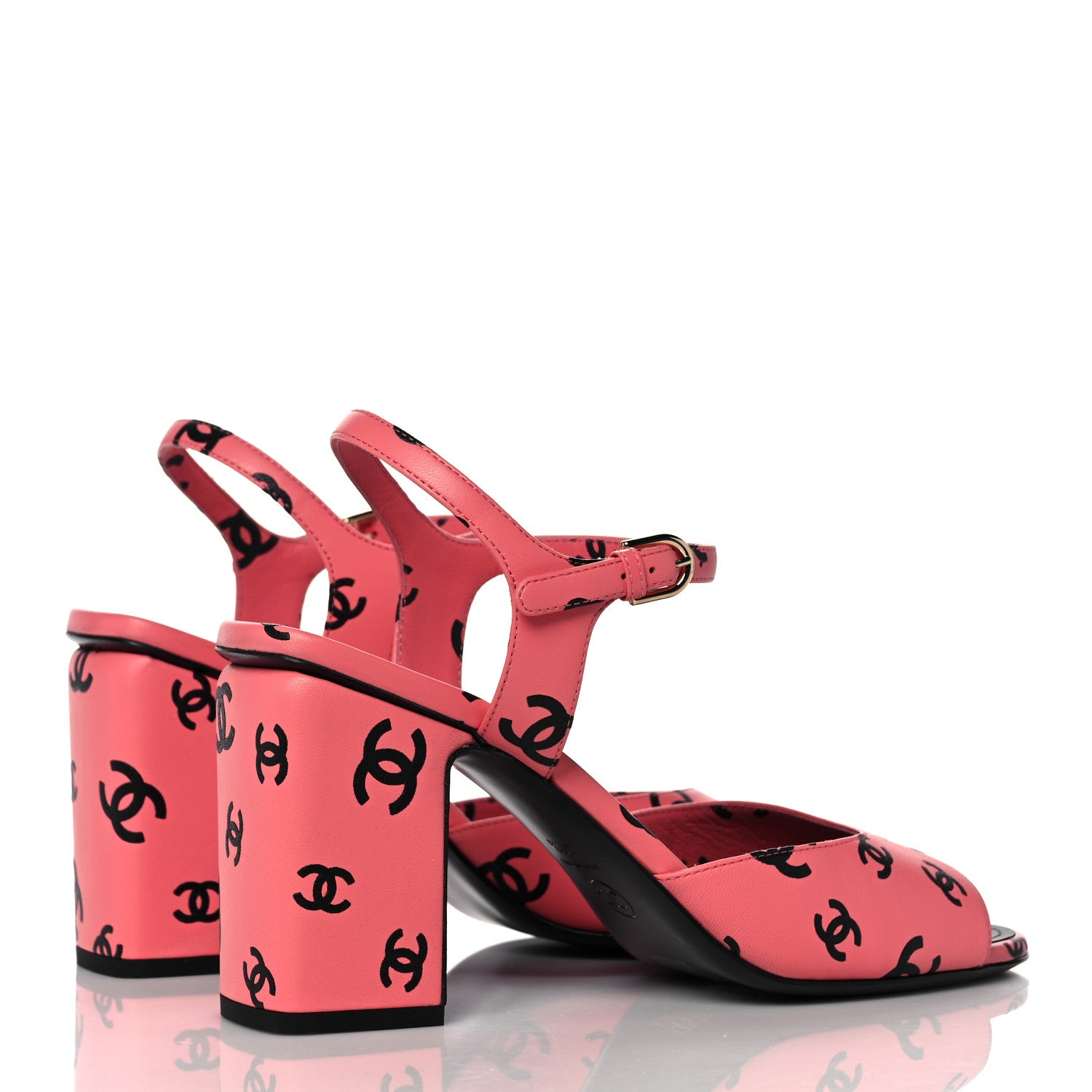 Chanel Lambskin Printed CC Sandals 40.5 Pink Black 4 of 9