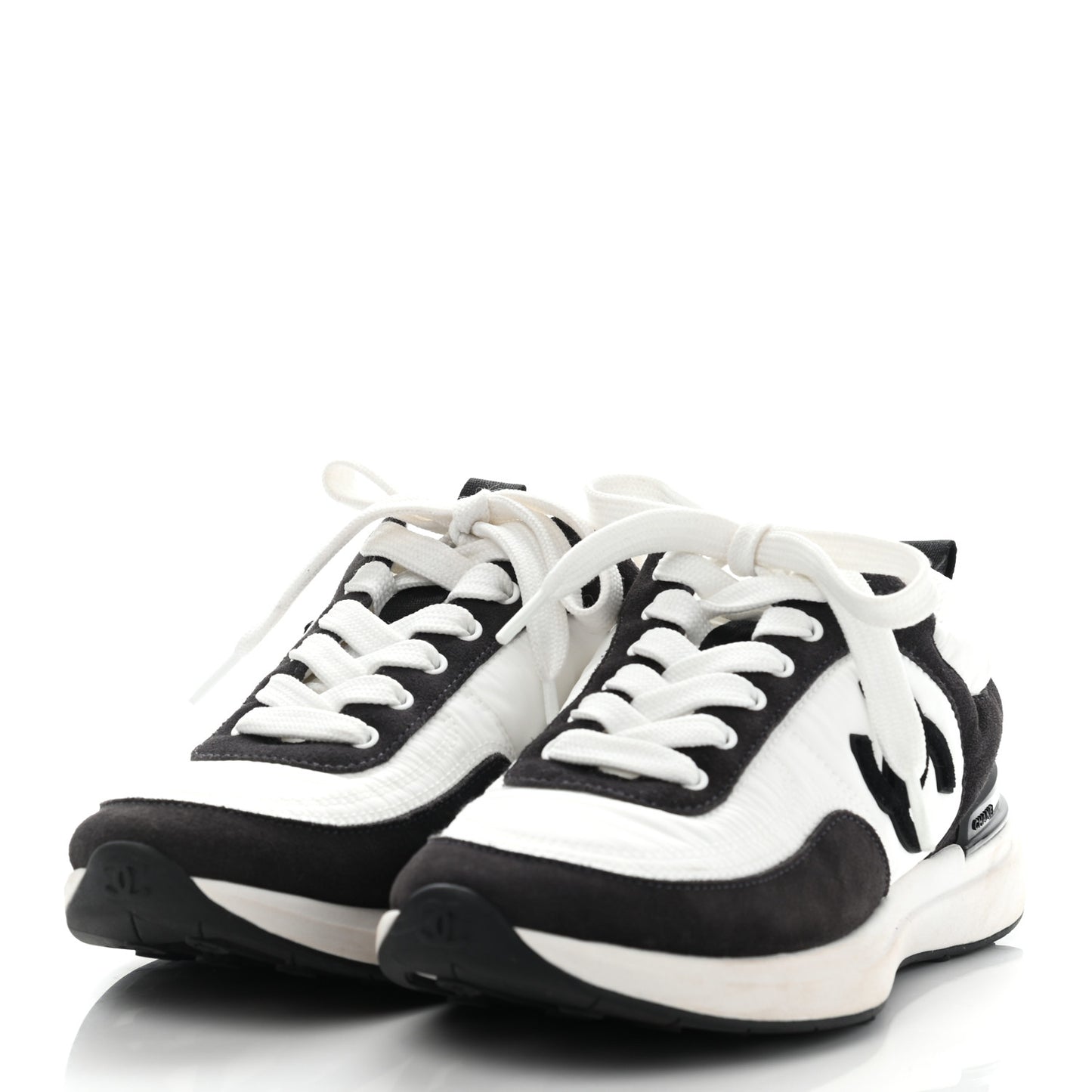 Nylon Suede Calfskin CC Sneakers 36 White Dark Grey