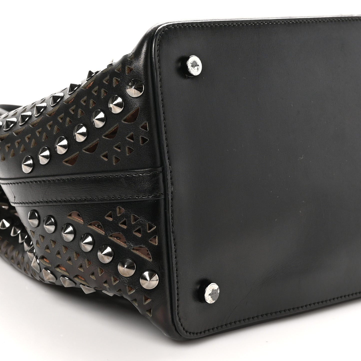 Calfskin Laser Cut Studded Mina 32 Tote Tote Black