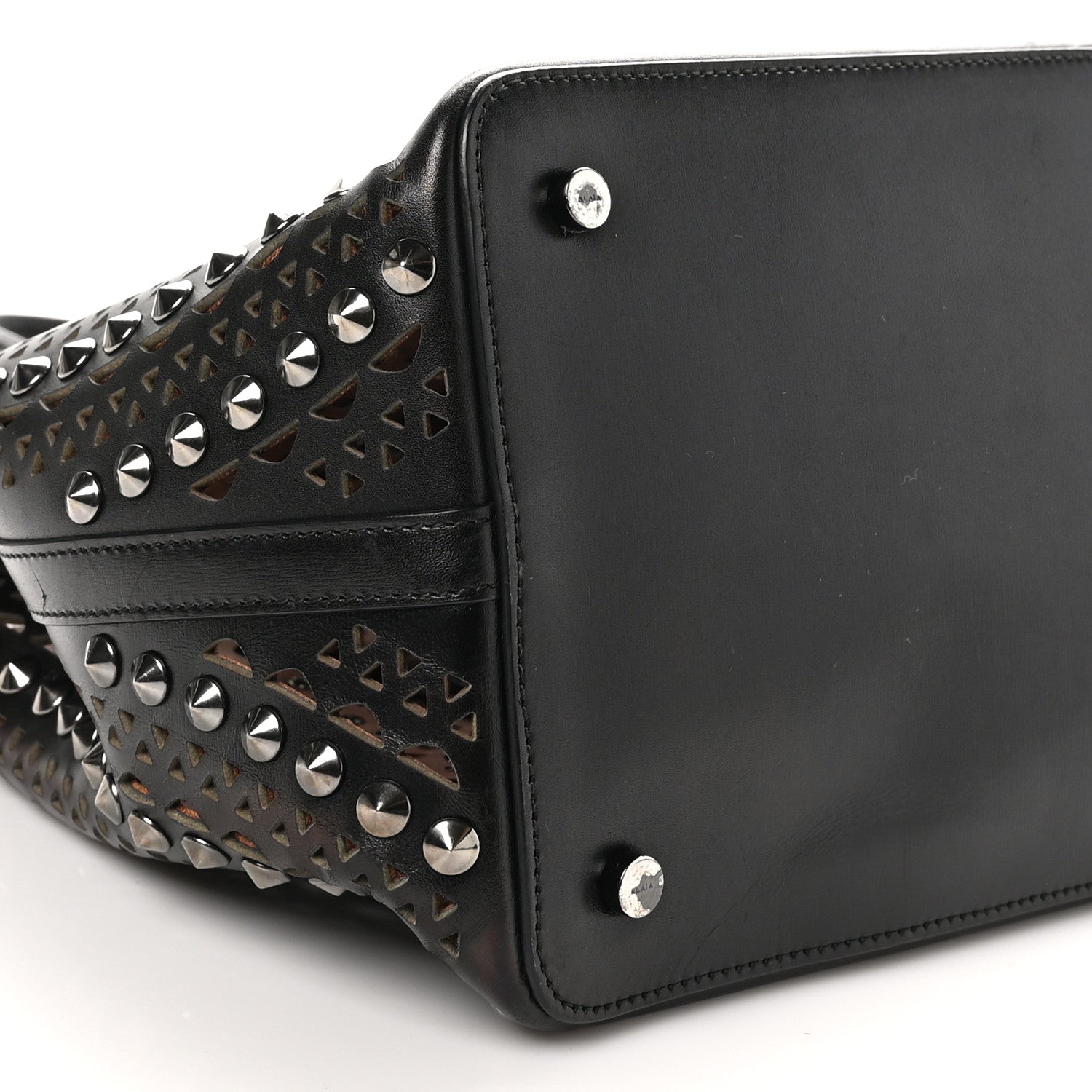 Alaia Calfskin Laser Cut Studded Mina 32 Tote Tote Black 9 of 12