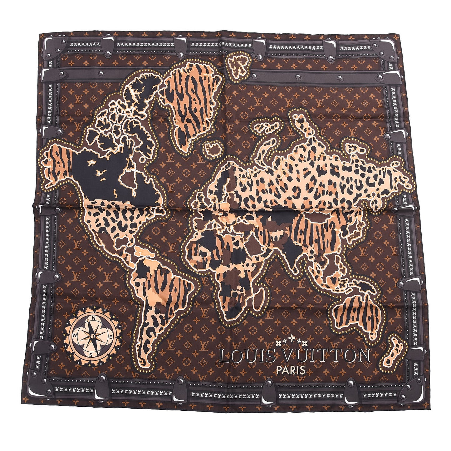 Silk Monogram LV World Square Scarf Brown
