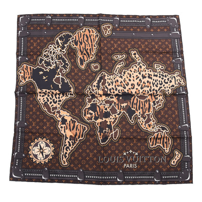 Louis Vuitton Silk Monogram LV World Square Scarf Brown 1 of 4
