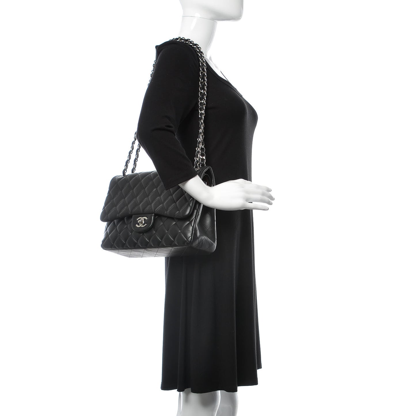 Lambskin Quilted Jumbo Double Flap Black
