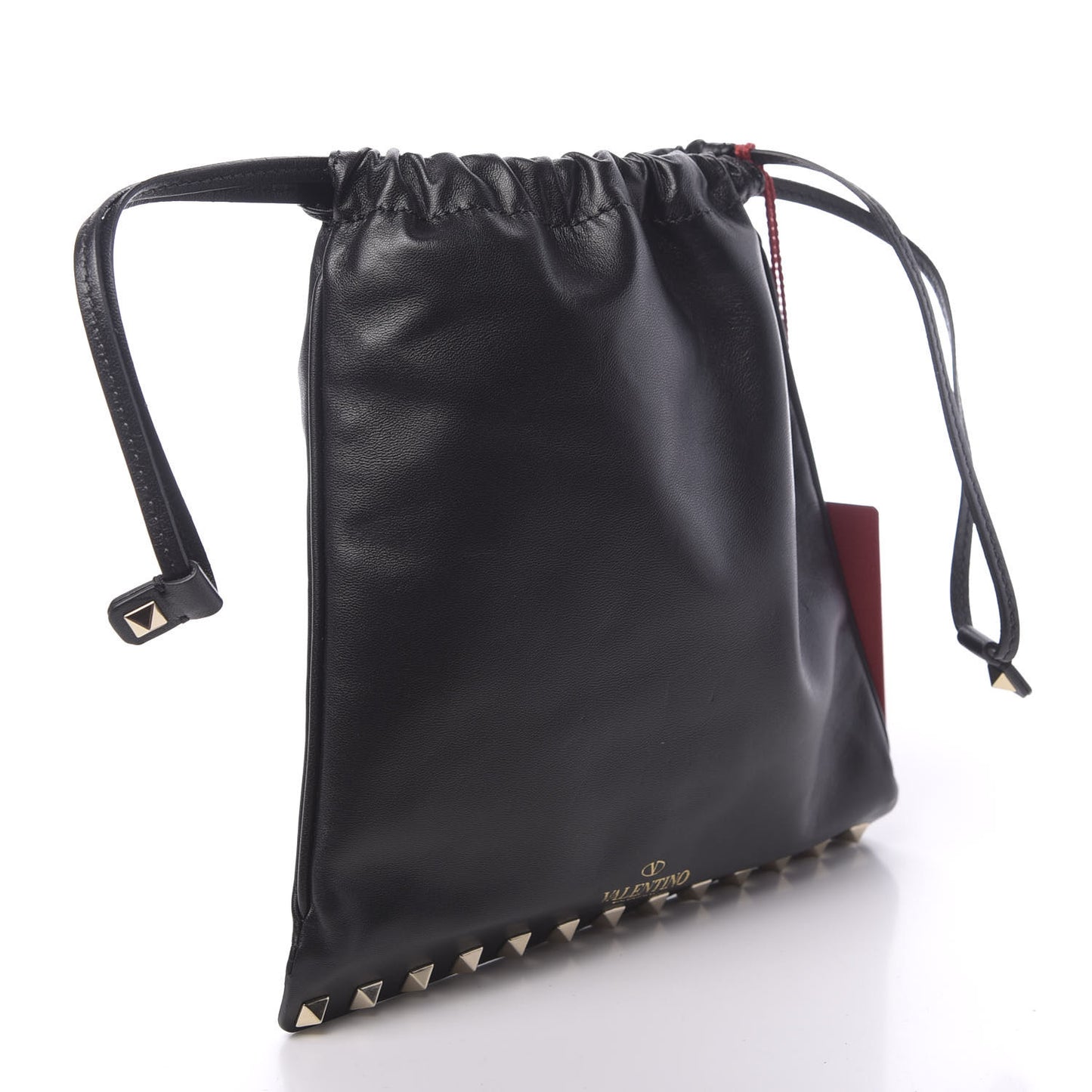 Calfskin Rockstud Drawstring Pouch Black