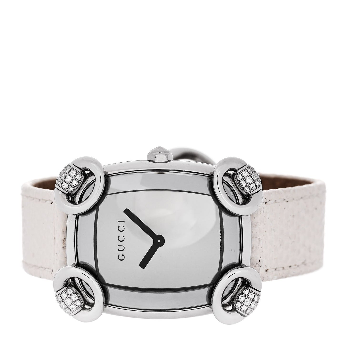 Stainless Steel Lizard Diamond 28mm Horsebit Quartz Watch White