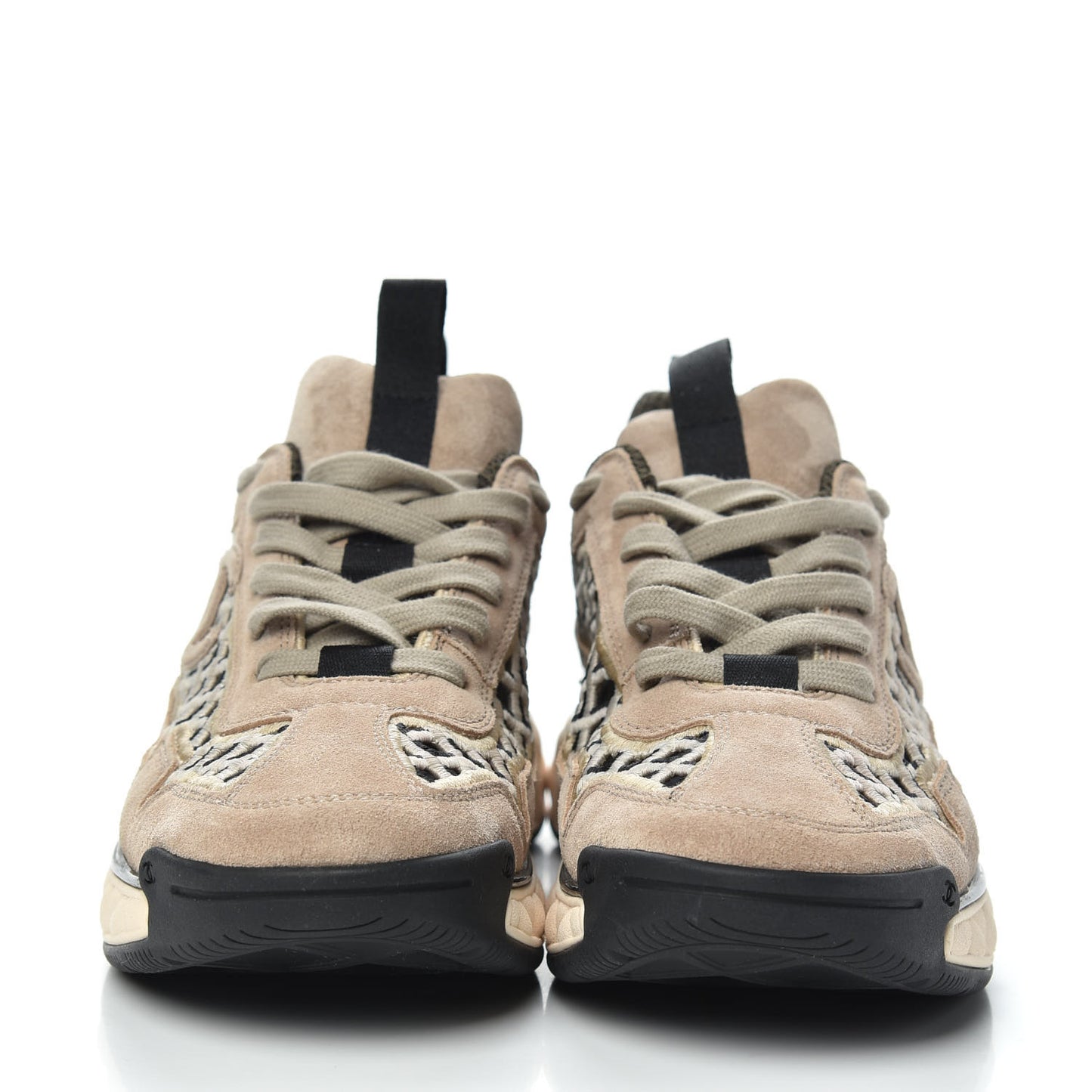 Suede Calfskin Embroidered CC Sneakers 38 Beige Black