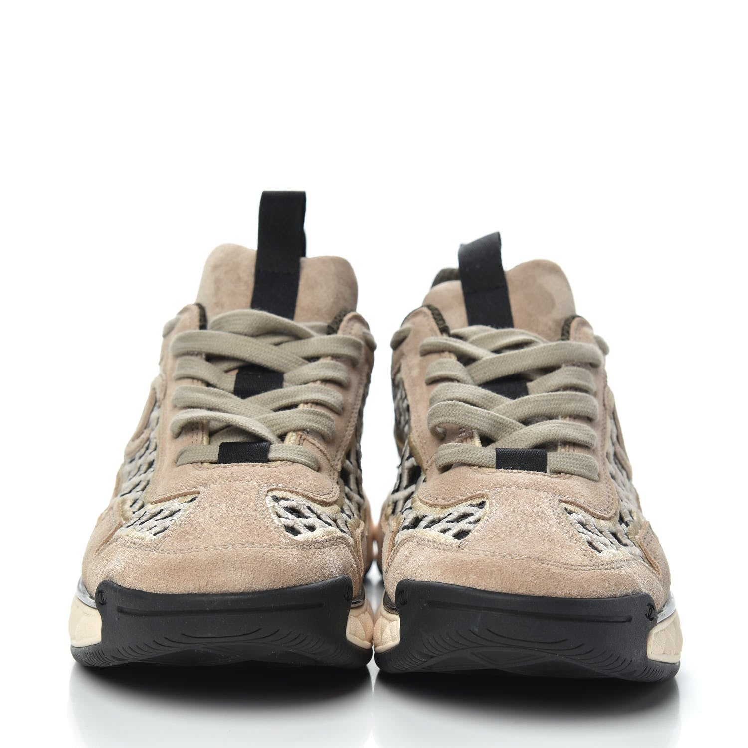 Chanel Suede Calfskin Embroidered CC Sneakers 38 Beige Black 2 of 9