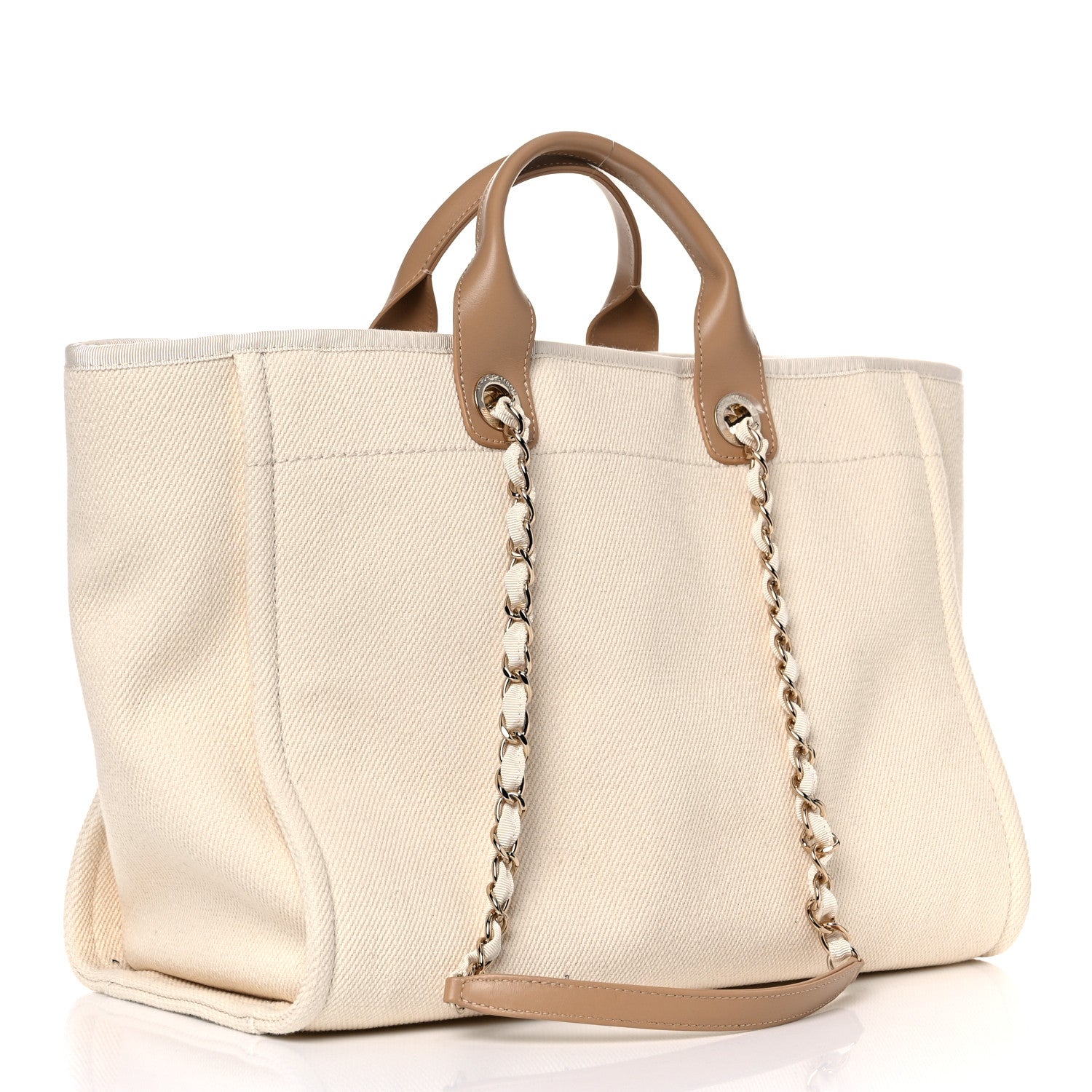 Chanel Canvas Pearl Large Deauville Tote Ecru Beige 3 of 14