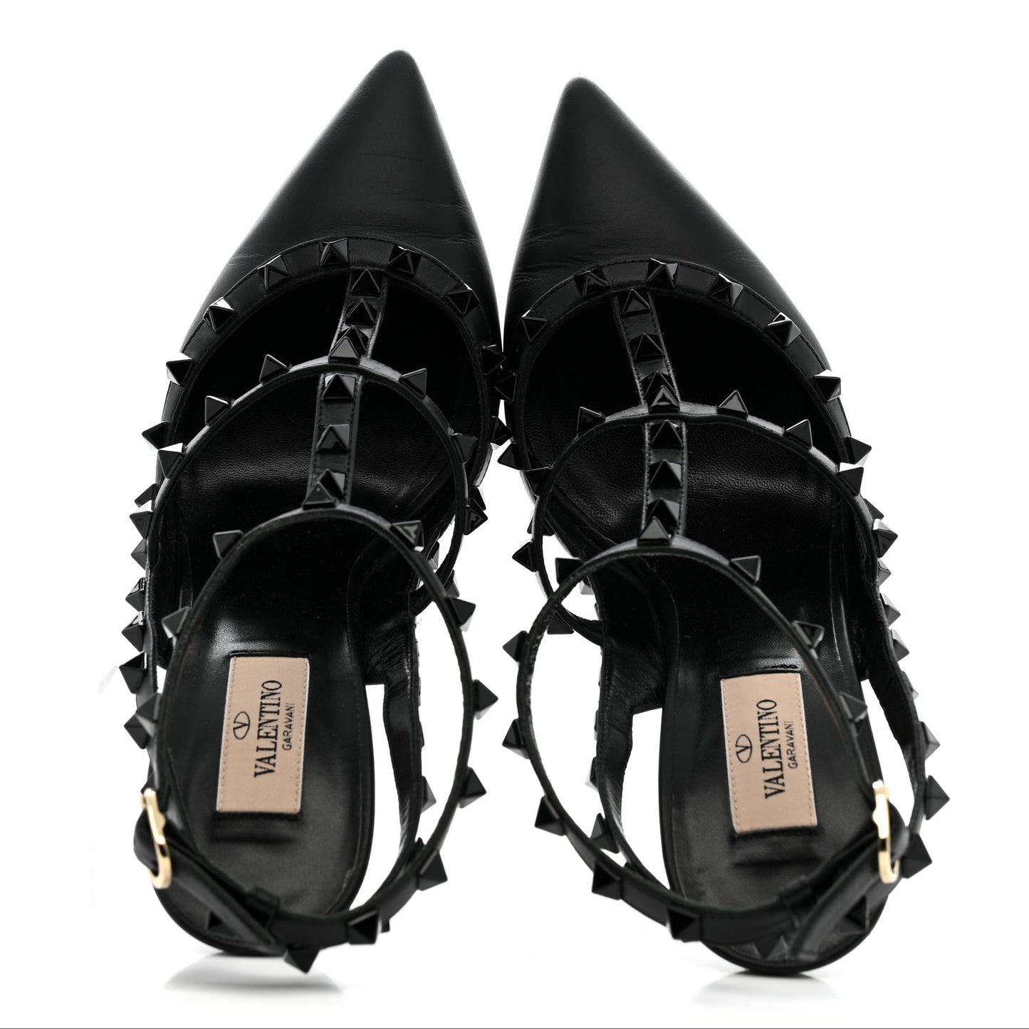 Calfskin Nappa Monochrome Rockstud Ankle Strap 100mm Pumps 40 Black