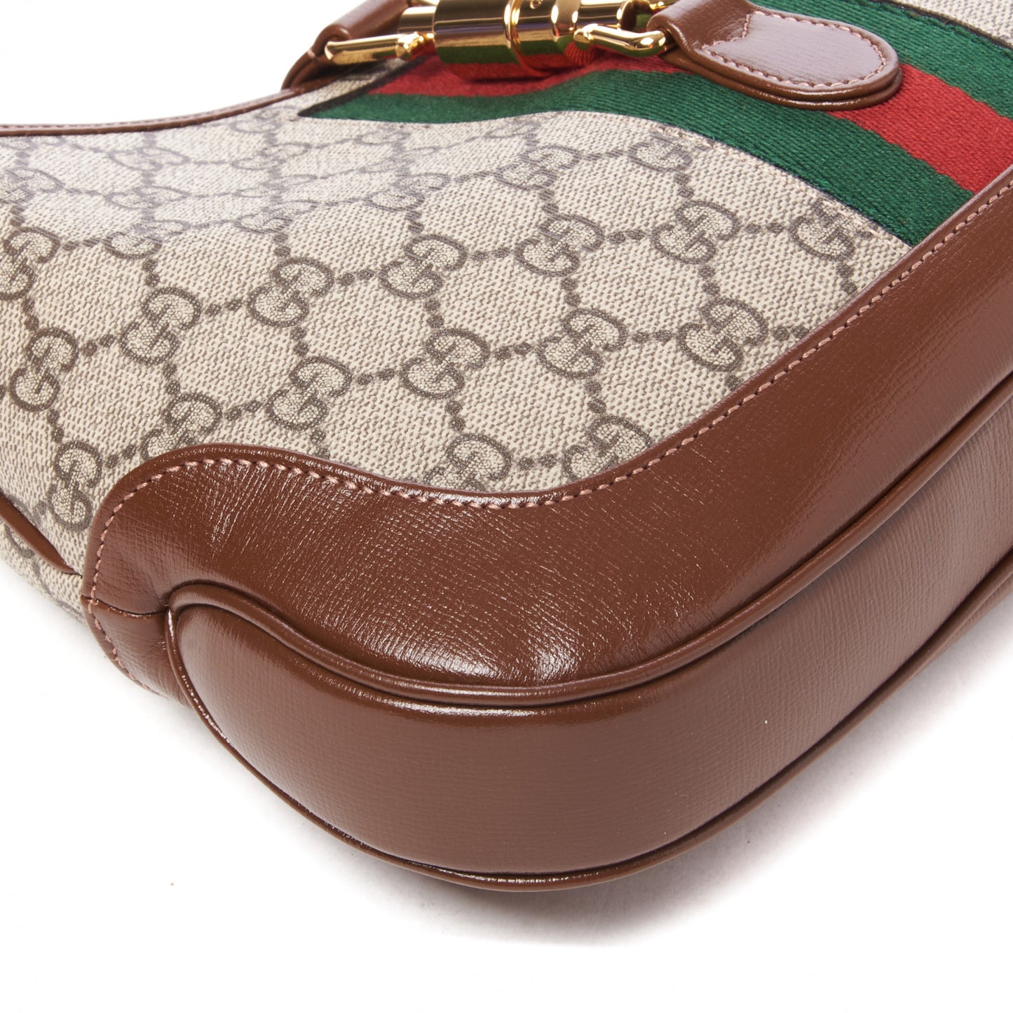 GG Supreme Monogram Azalea Calfskin Web Small Jackie 1961 Hobo Beige Ebony Brown Sugar