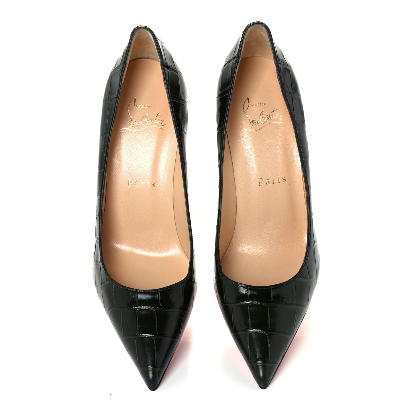 Calfskin Crocodile Embossed Kate 85 Pumps 35.5 Forest Night