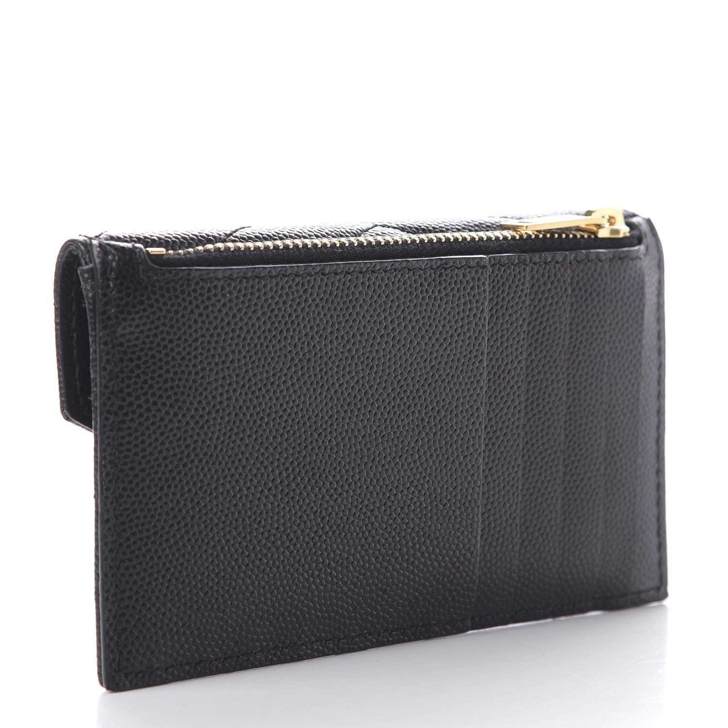 Saint Laurent Grain De Poudre Matelasse Chevron Monogram Compact Wallet Black 3 of 7