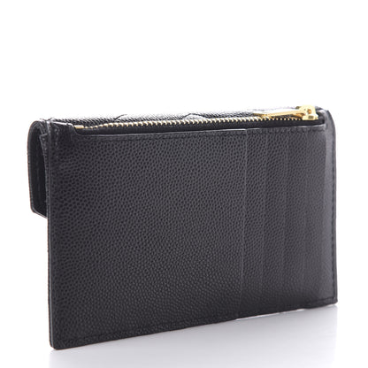Saint Laurent Grain De Poudre Matelasse Chevron Monogram Compact Wallet Black 3 of 7