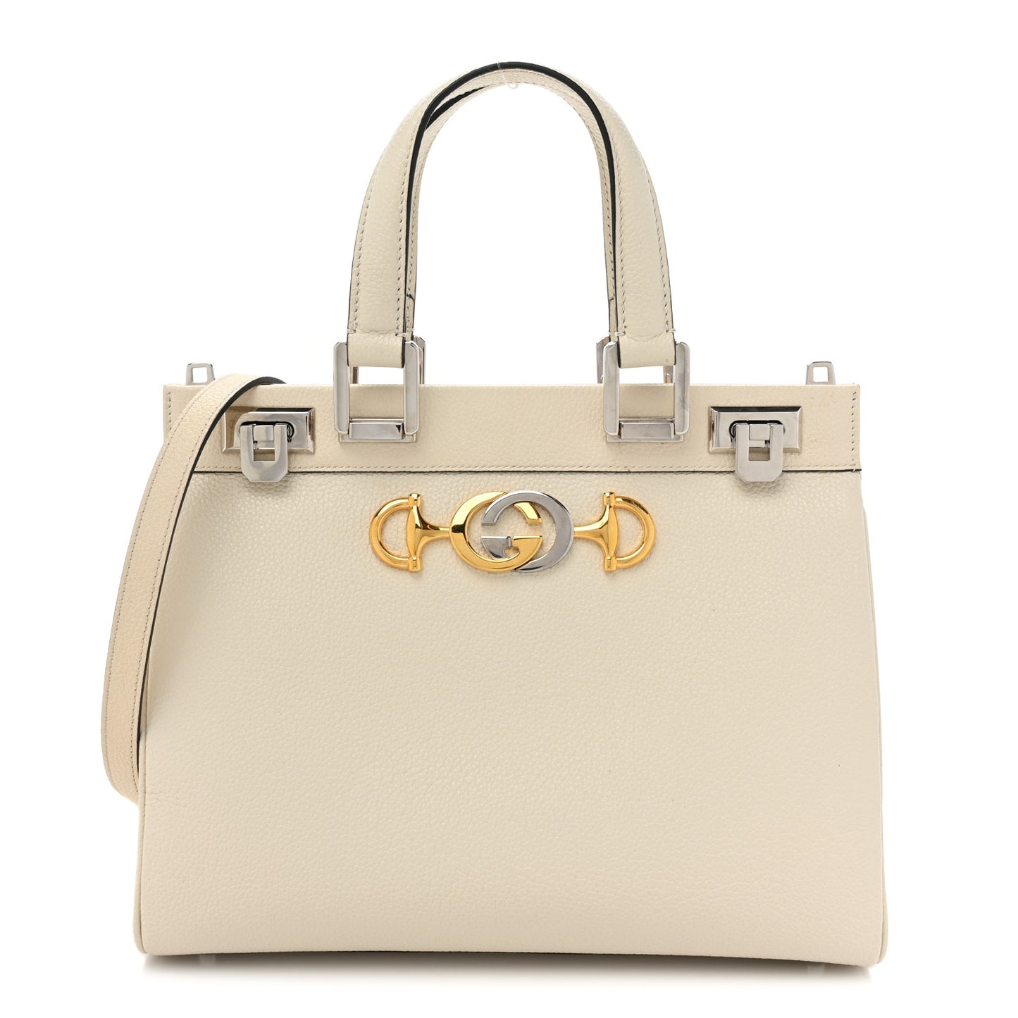 Grainy Calfskin Small Zumi Top Handle Bag Mystic White