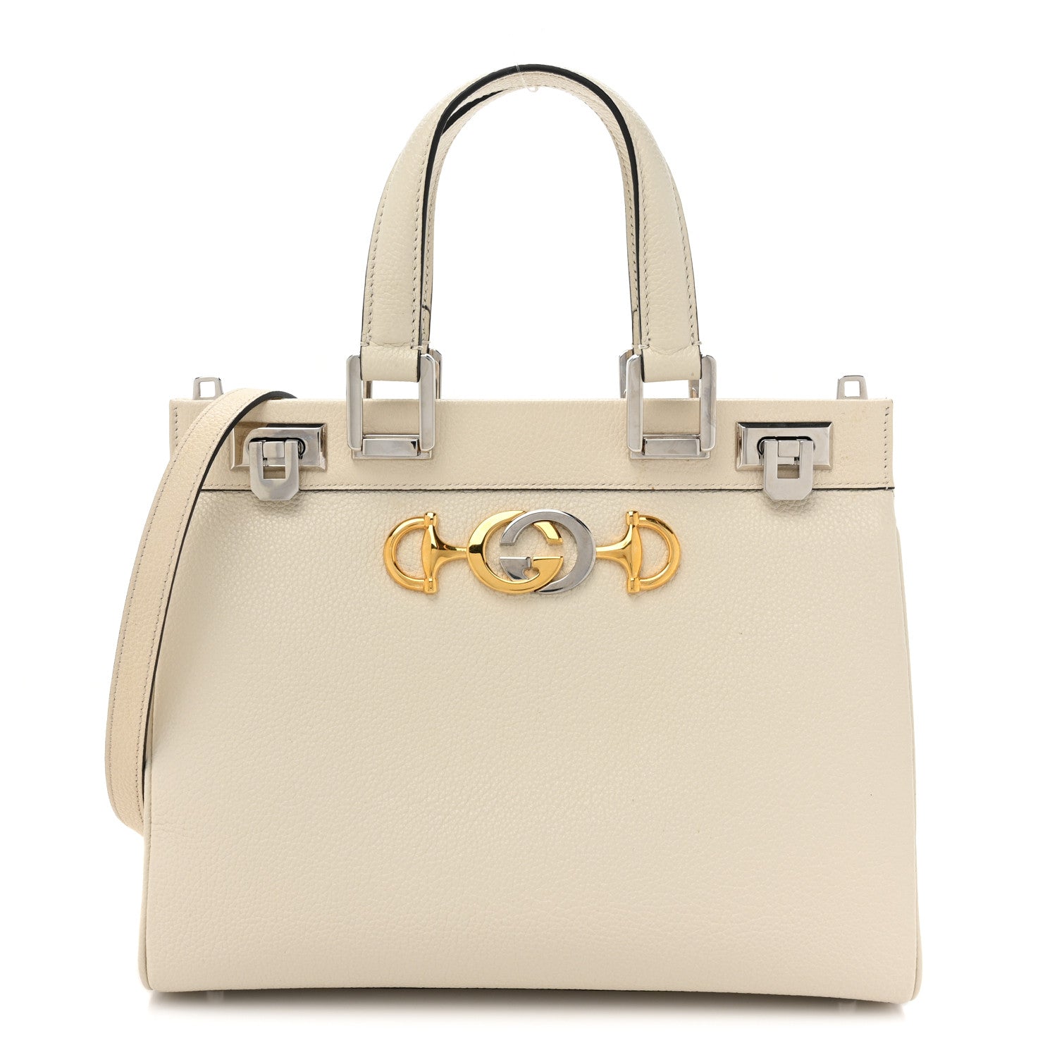Gucci Grainy Calfskin Small Zumi Top Handle Bag Mystic White 1 of 12