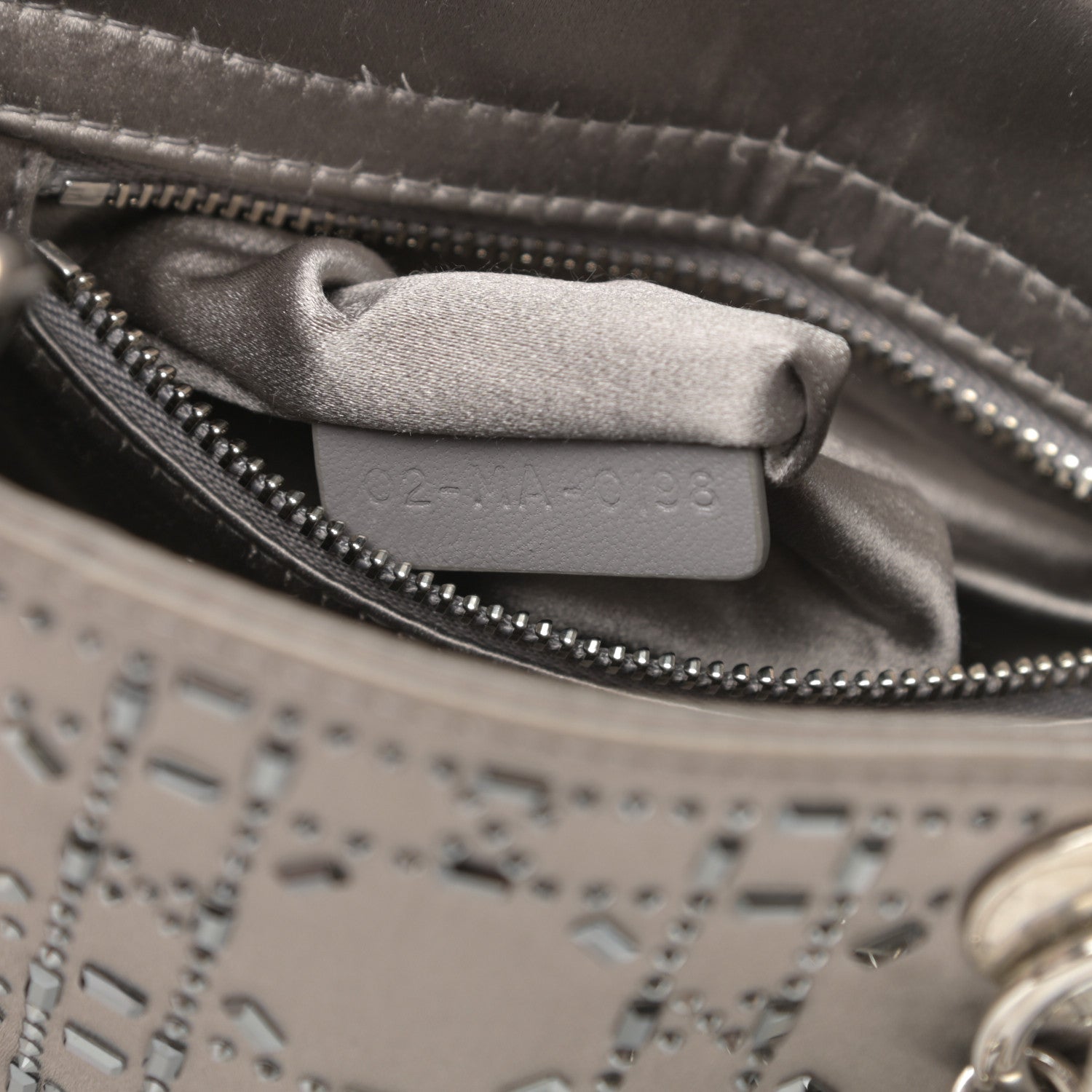 Christian Dior Satin Crystal Cannage Mini Lady Dior Gray 7 of 13