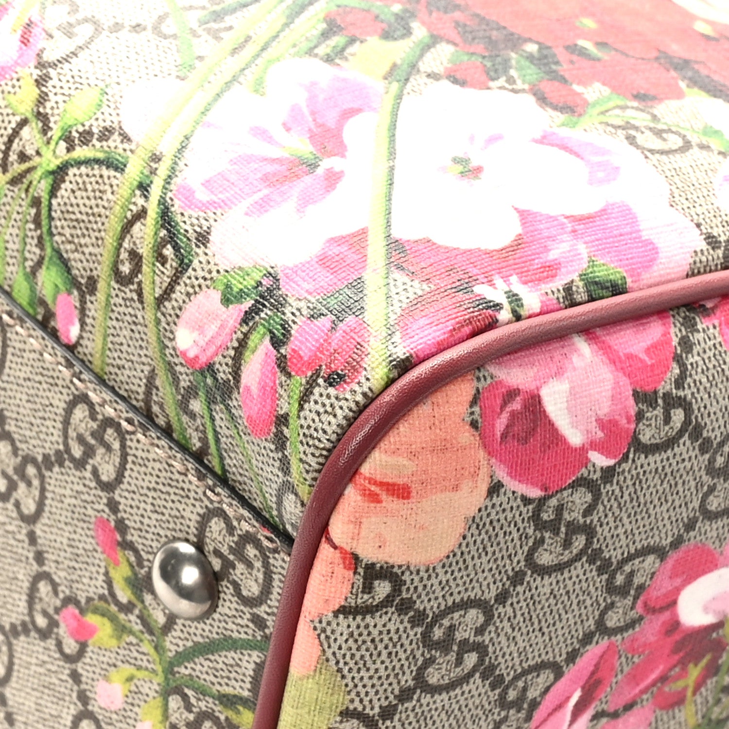 Gucci GG Supreme Monogram Blooms Medium Boston Beige Multicolor Dry Rose 9 of 11