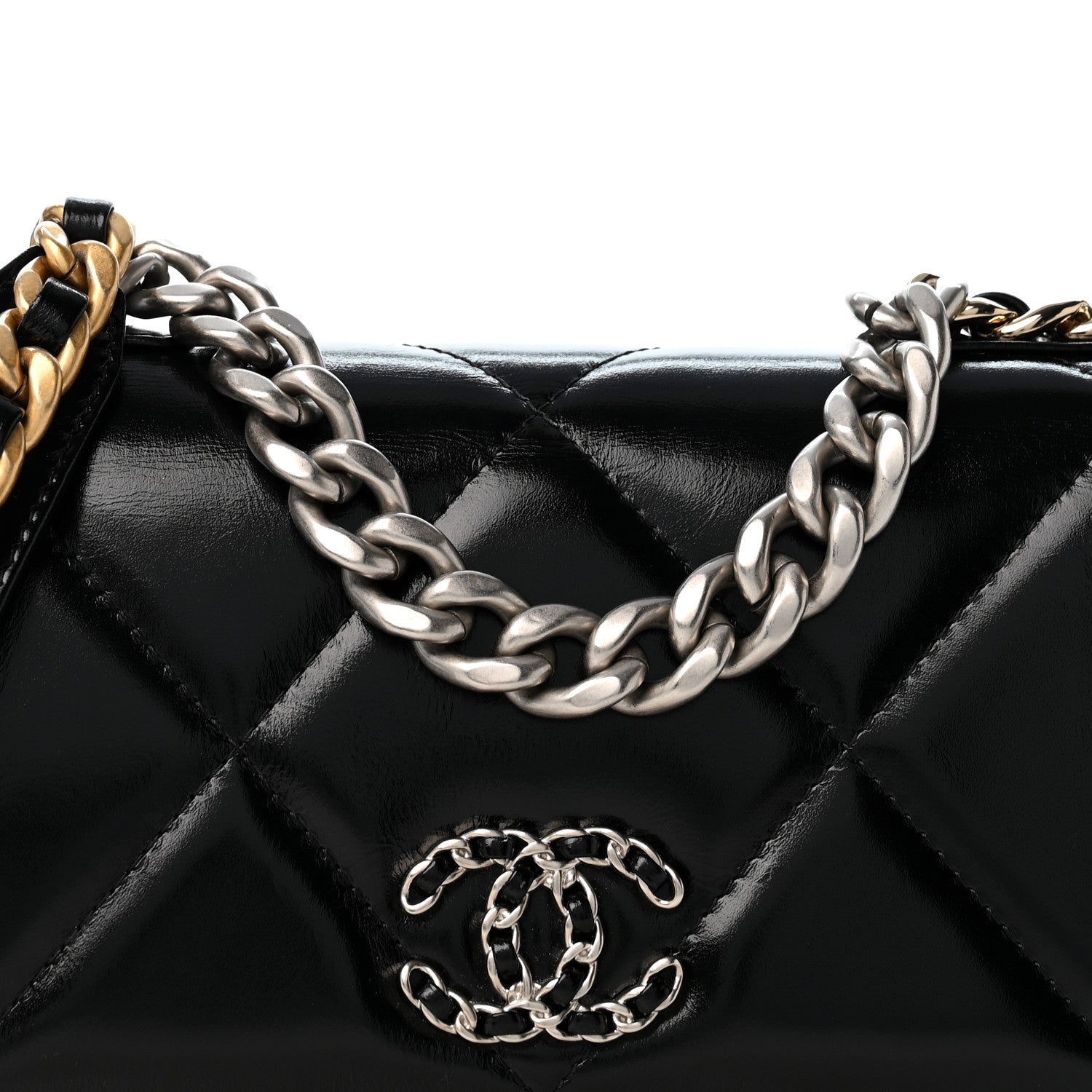 Chanel Shiny Crumpled Calfskin Quilted Chanel 19 Wallet On Chain WOC Black 9 of 13