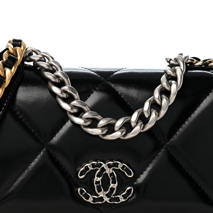 Chanel Shiny Crumpled Calfskin Quilted Chanel 19 Wallet On Chain WOC Black 9 of 13