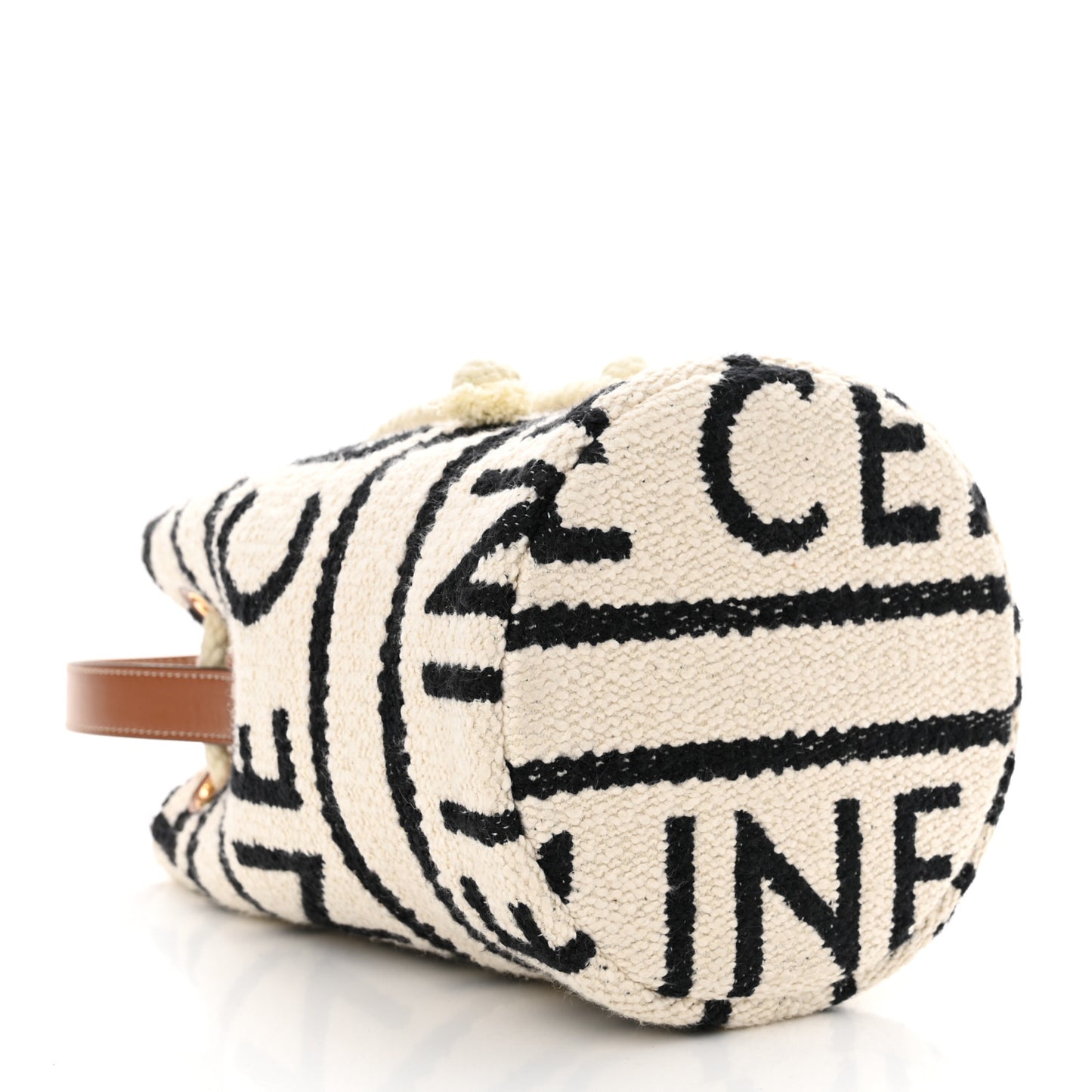 All Over Textile Calfskin Striped Teen Drawstring Bag White Black