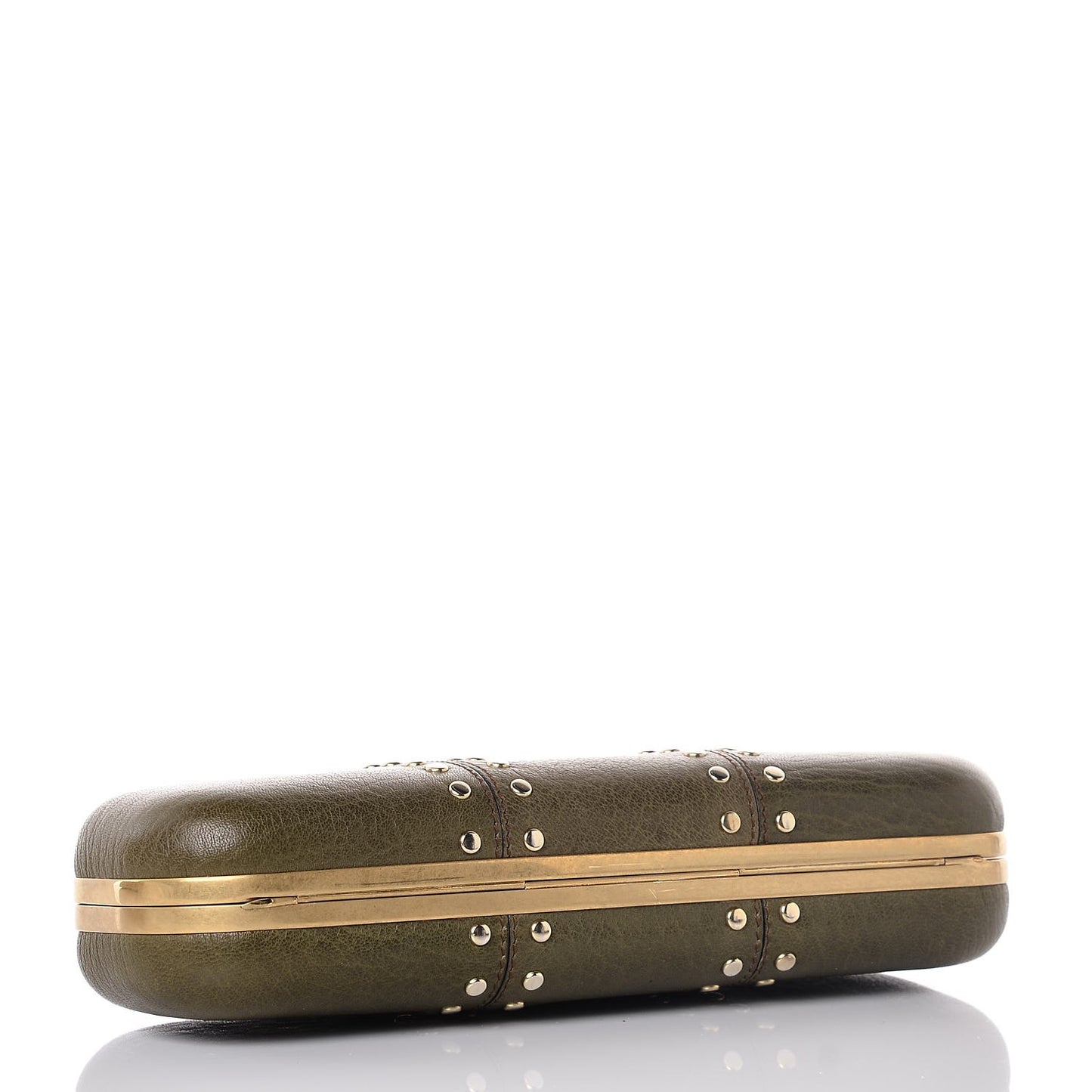 Nappa Skull Studded Knuckle Box Clutch Green