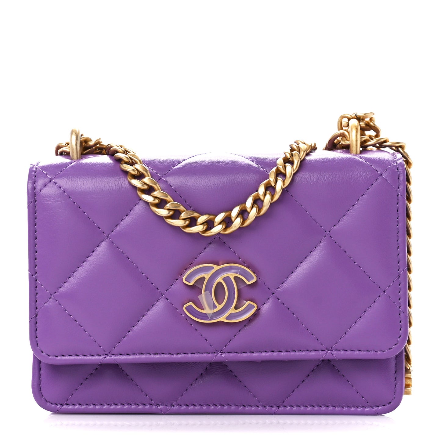 Lambskin Enamel Quilted Pending CC Clutch With Chain Purple